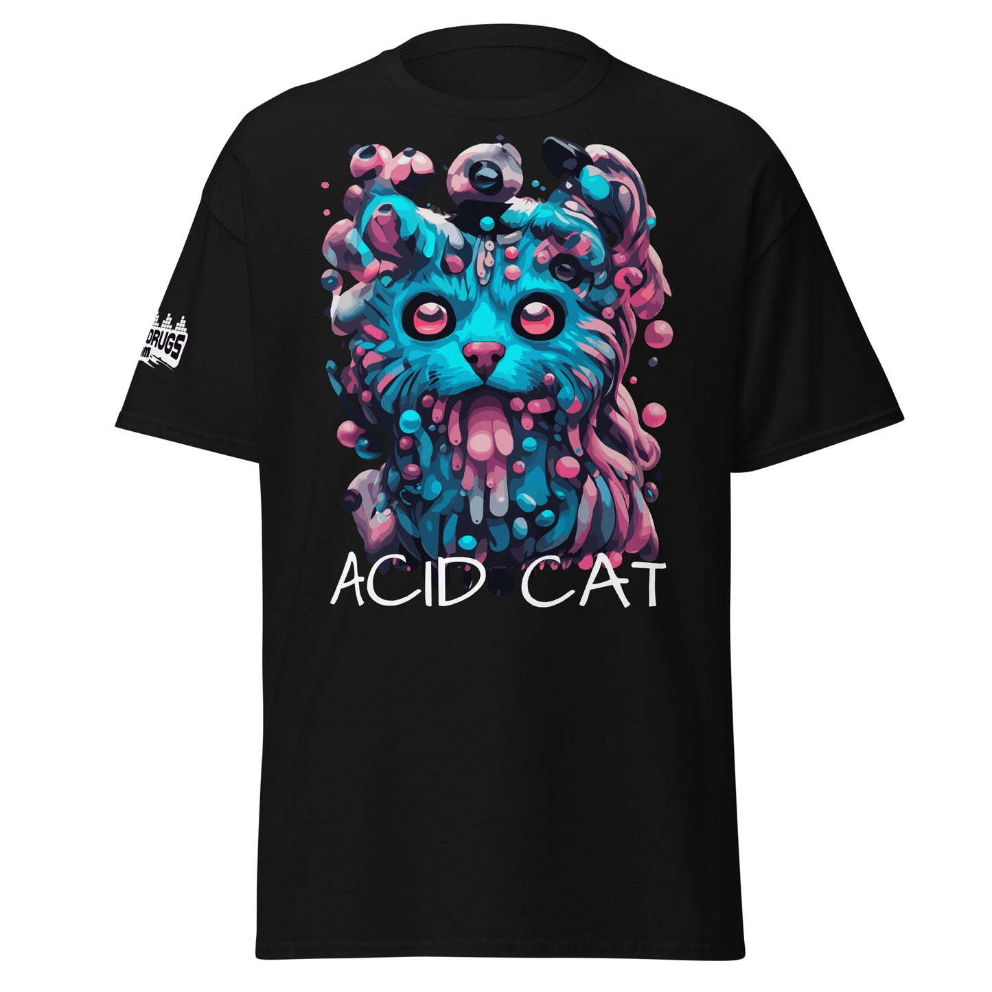 Acid Tee psychedelic cat psychedelic t-shirt mockup on white background