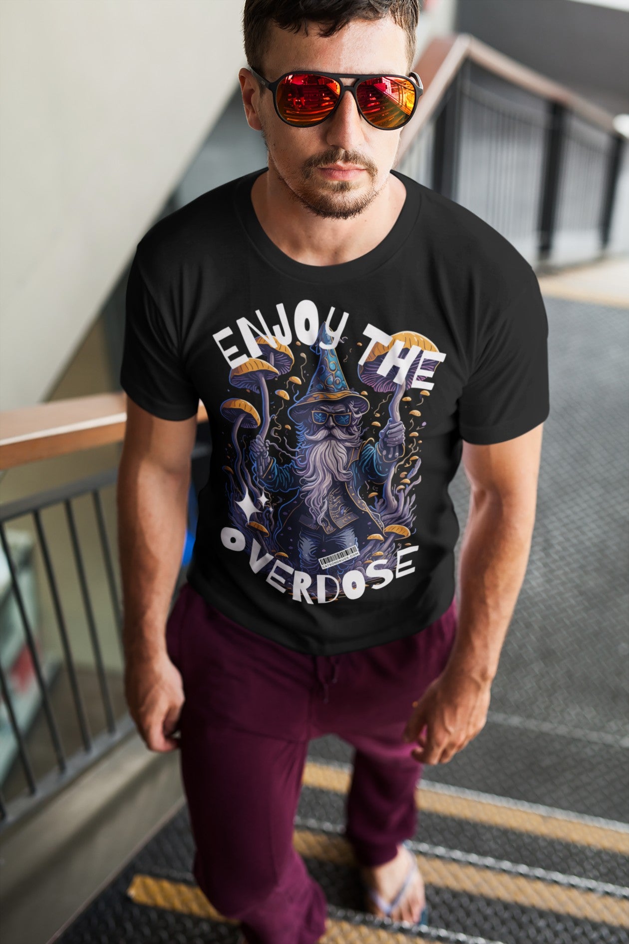 Back and side angles of psychedelic Streetwear Tee with Acid Cat artwork