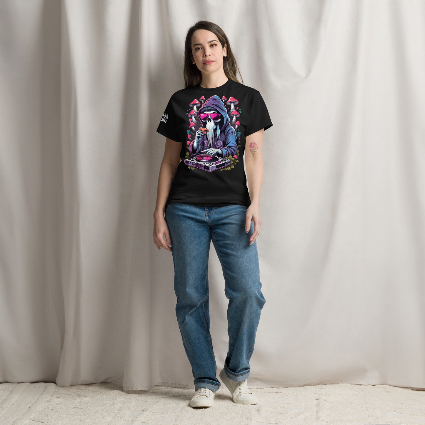 Back side of DJ T-shirt flat lay image