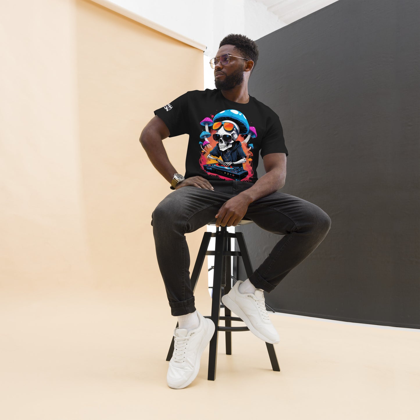 Black DJ Outfit T-Shirt with Neon Psychedelic Artwork