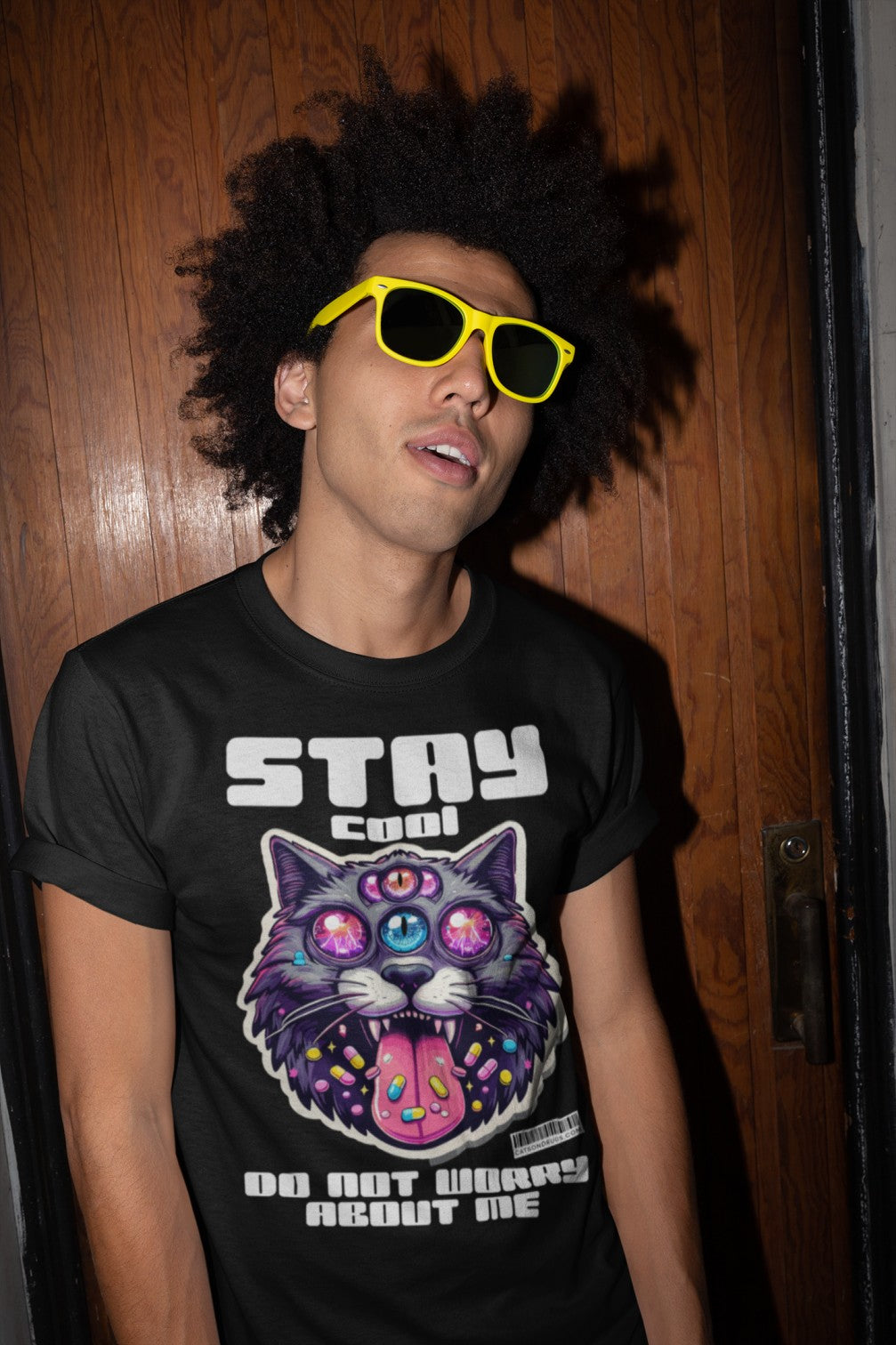 Camiseta EDM con gráfico de gato para eventos electrónicos