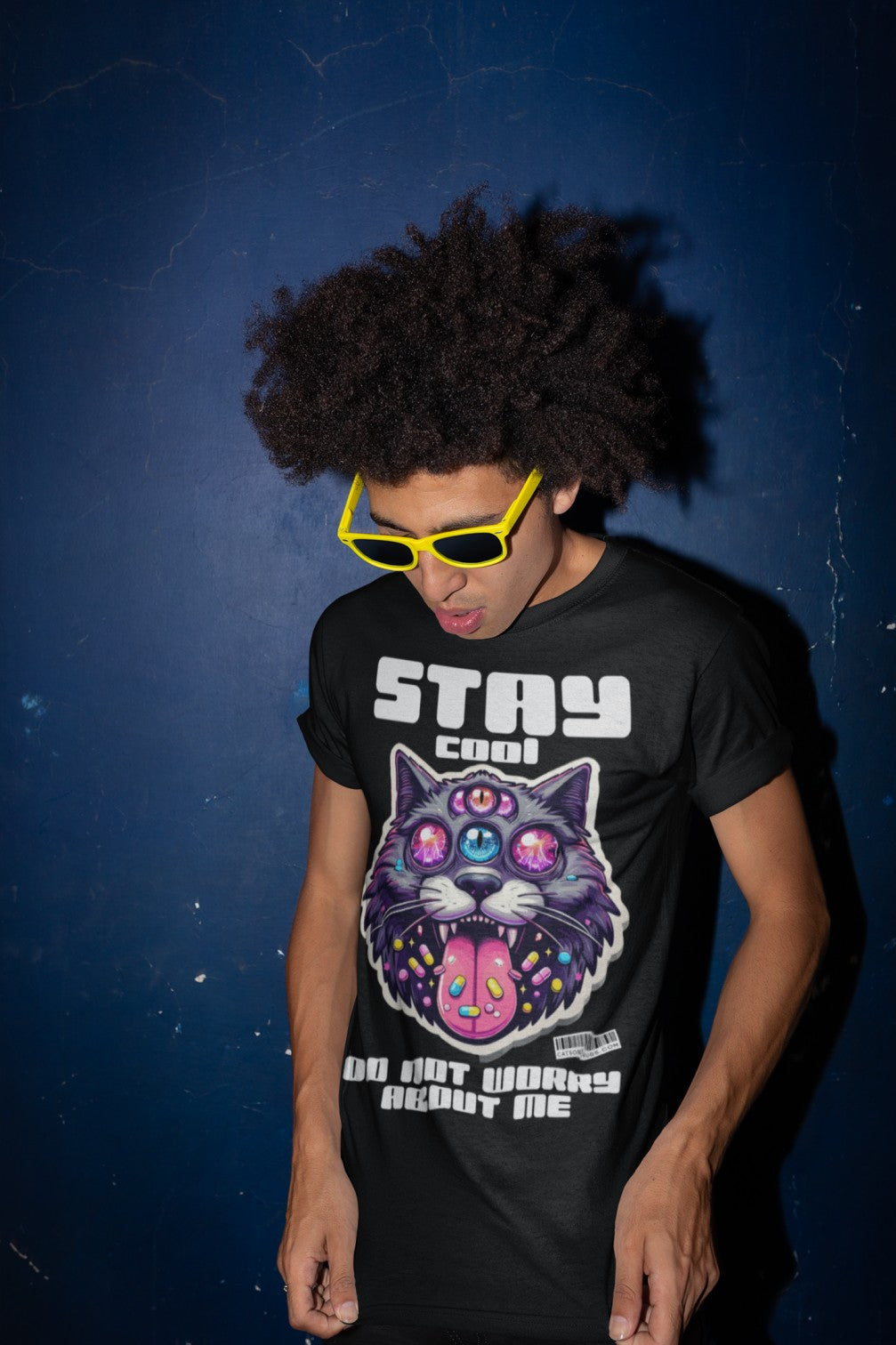 Camiseta EDM unisex con gráfico de gato psicodélico