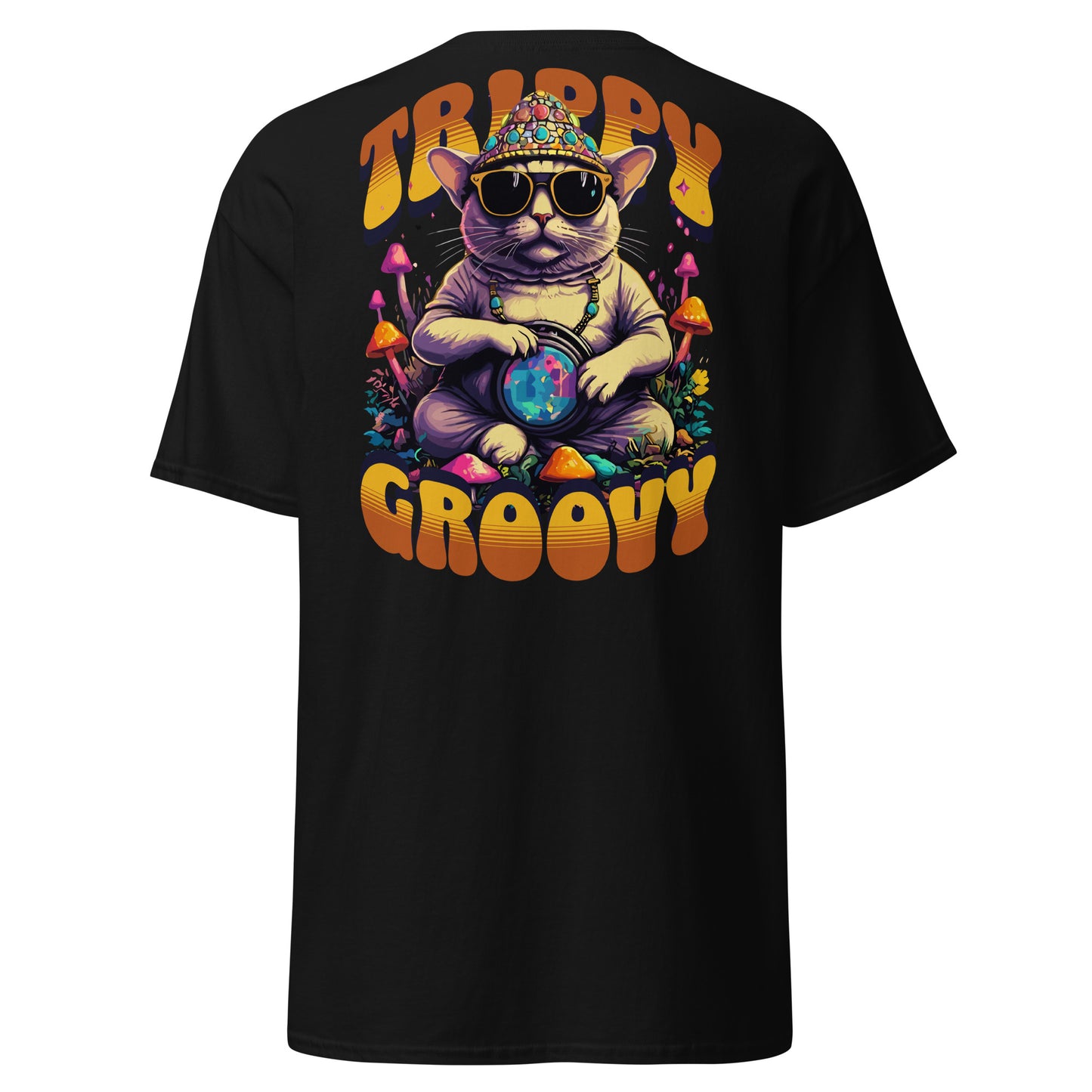 Camiseta Rave Mujer con diseño psicodélico de gato espacial
