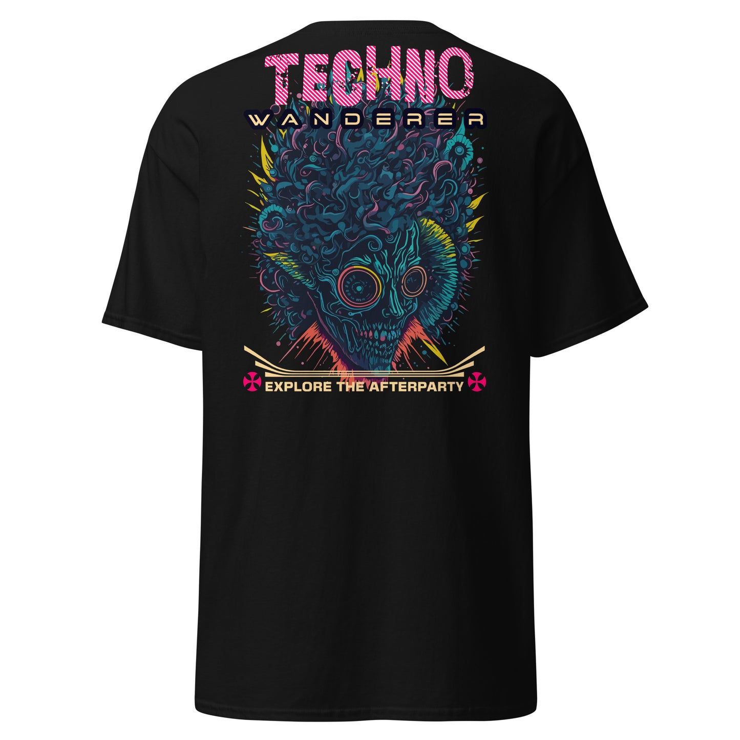 Camiseta Techno Rave con diseño de viajero cósmico