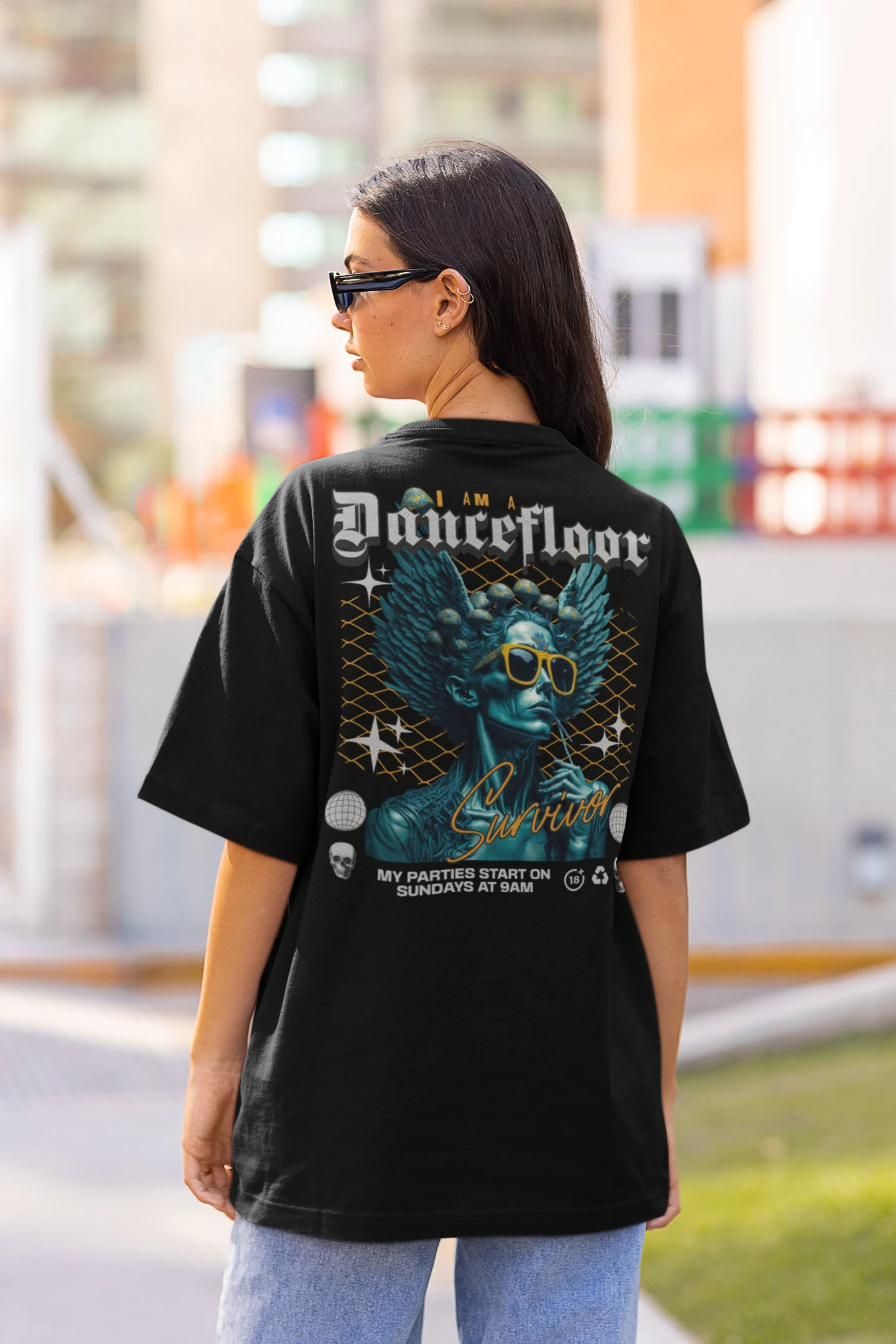 Camiseta Techno con arte de ángel para festivales