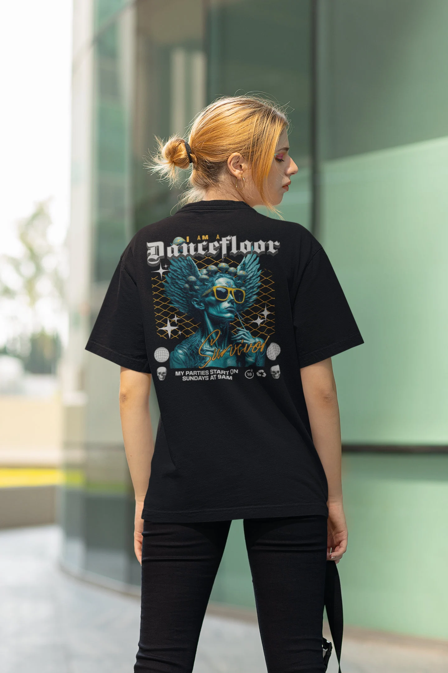 Camiseta Techno con ilustración de ángel para raves