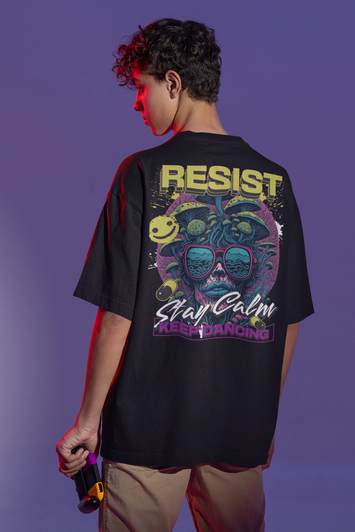 Camiseta Techno para hombre con tipografía blanca
