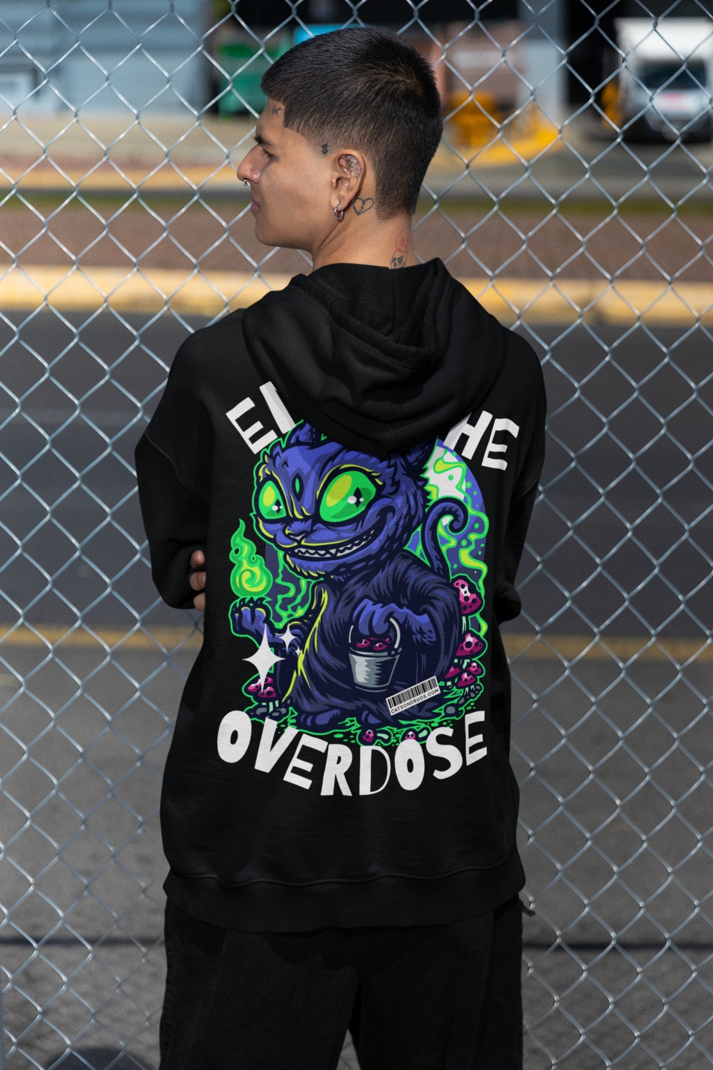 Close-up of Trippy Hoodie fabric and stitching