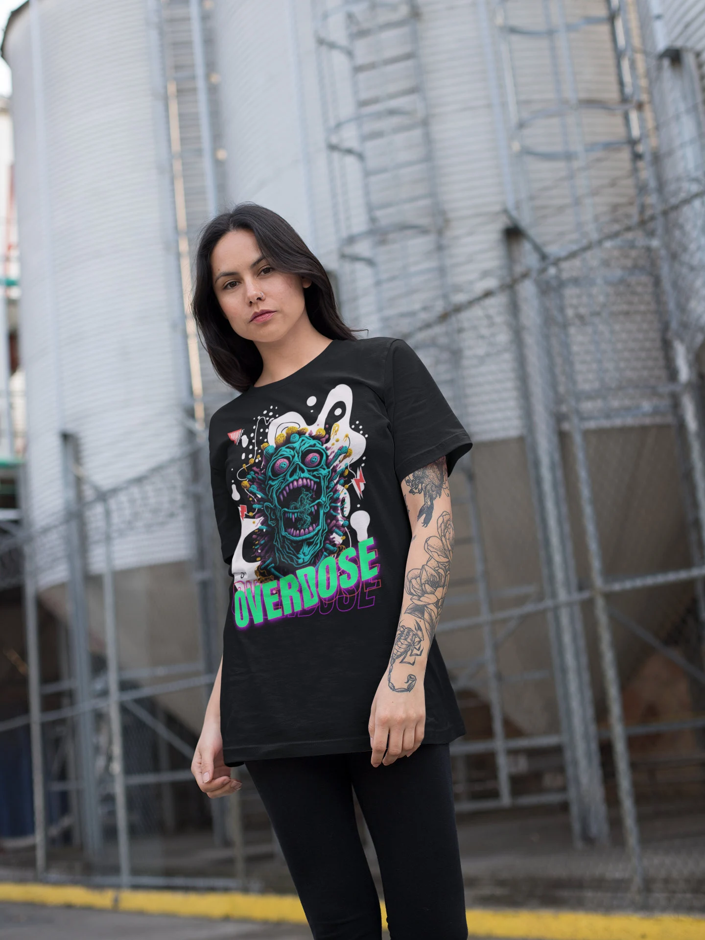 DJ outfit black techno rave shirt model wearing