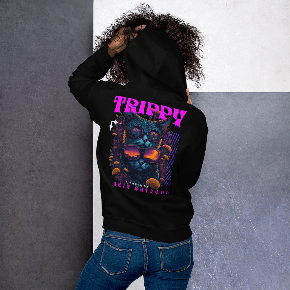 Detail of hood and drawcord on Trippy Hoodie