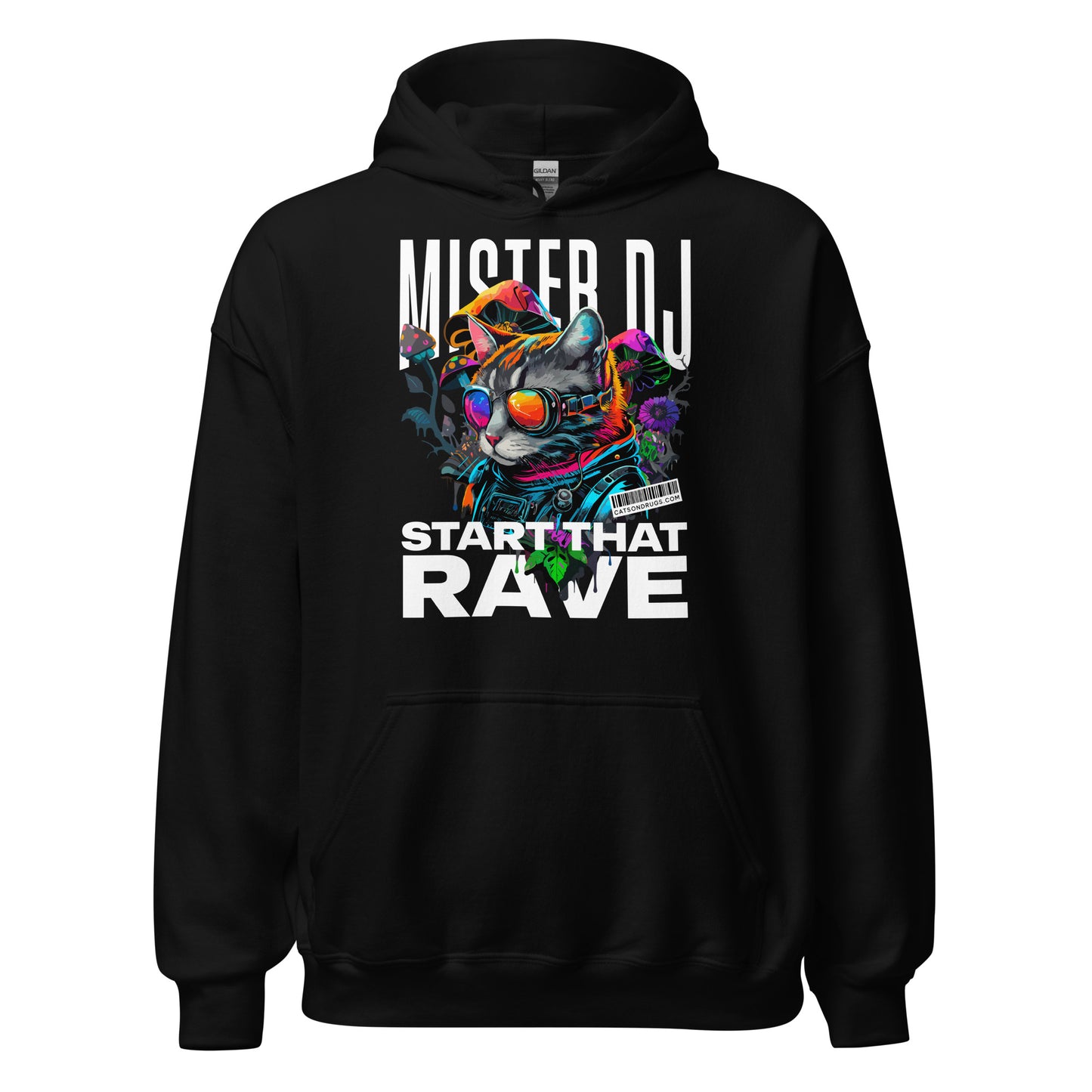 EDM Hoodie with DJ Cat graphic – unisex rave festival wear