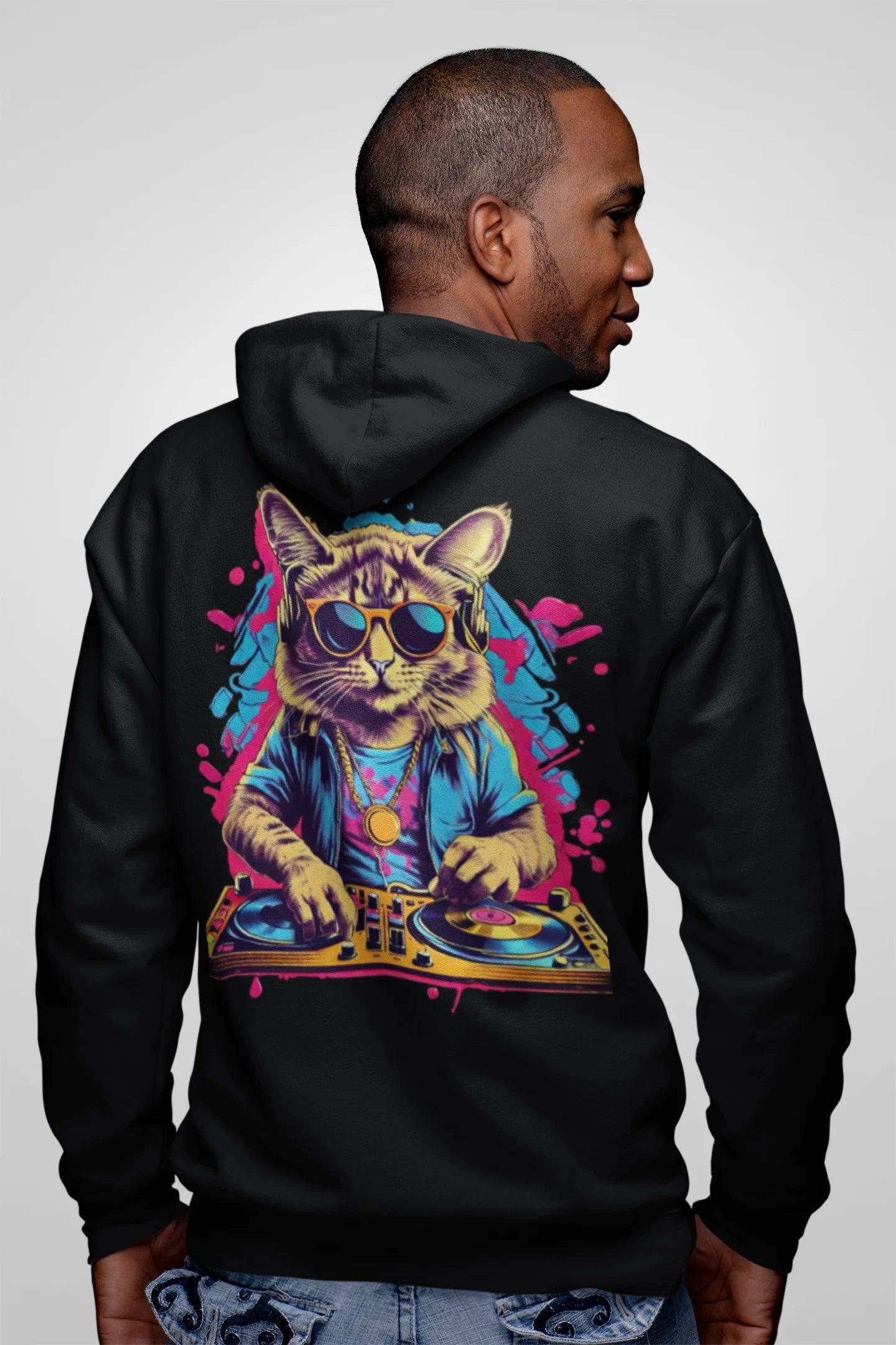 Festival Hoodie mit Techno Cat Motiv – angesagte Mode für Techno Fans