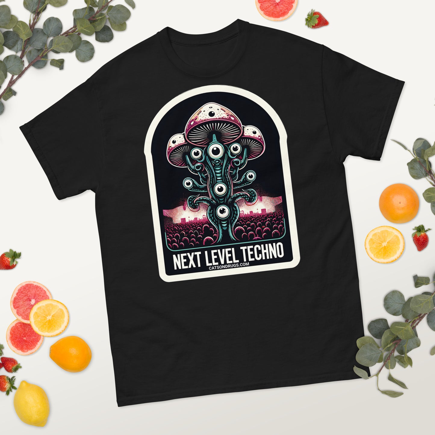 Folded Next Level Techno Rave T-Shirt emphasizing premium fabric