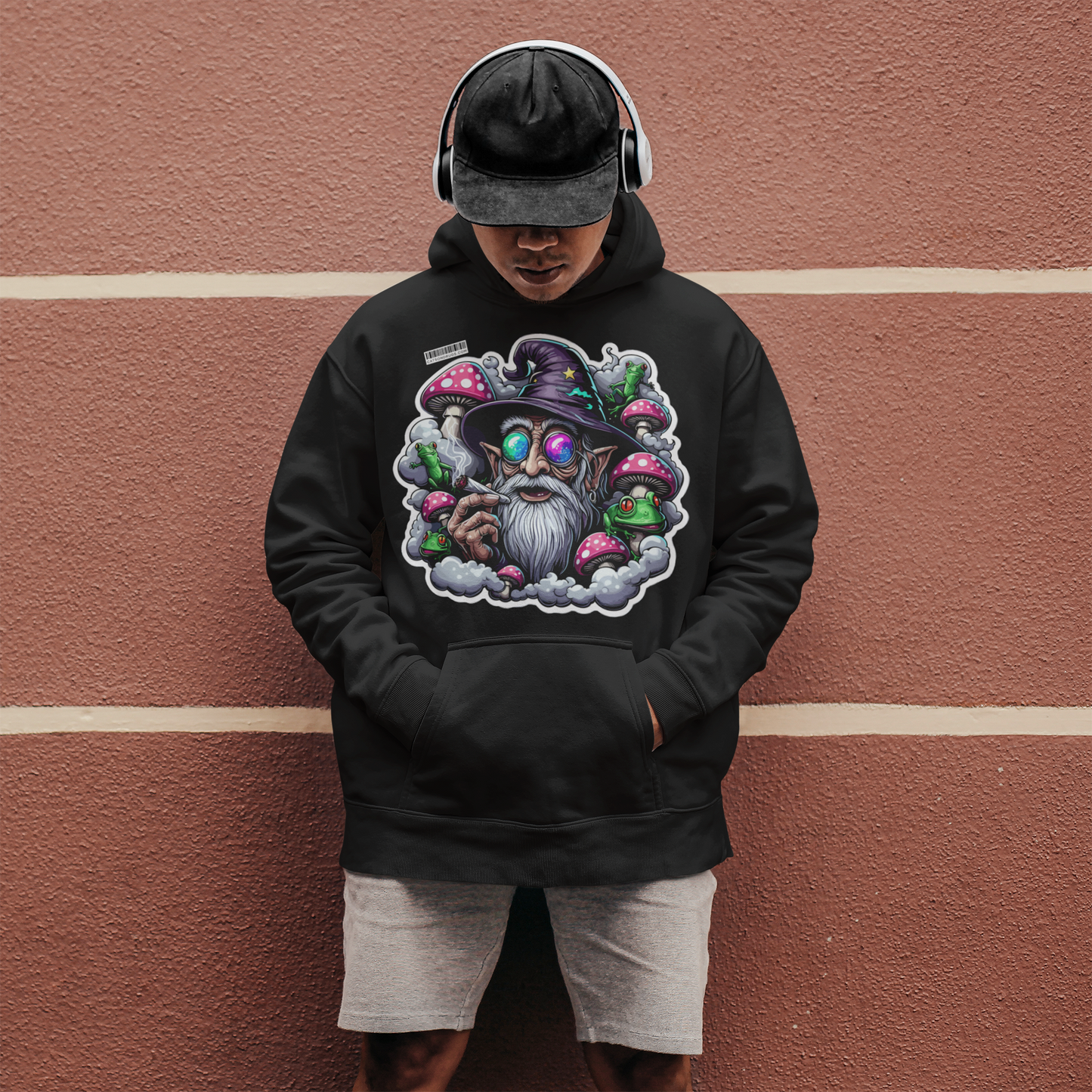 Groovy wizard print on soft cotton-blend psychedelic hoodie