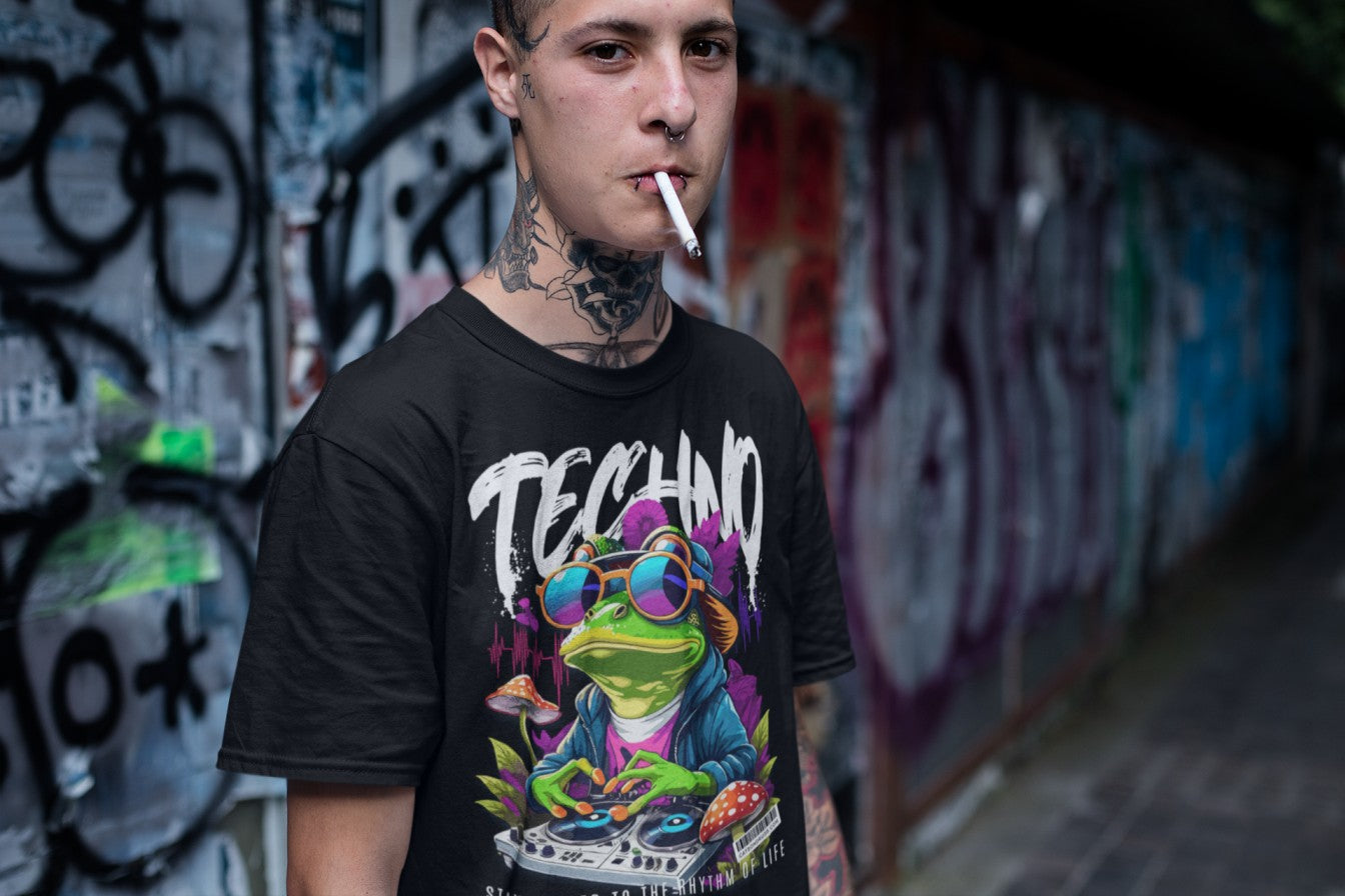 Neon Techno Frog EDM Clothing for electronic dance music fans