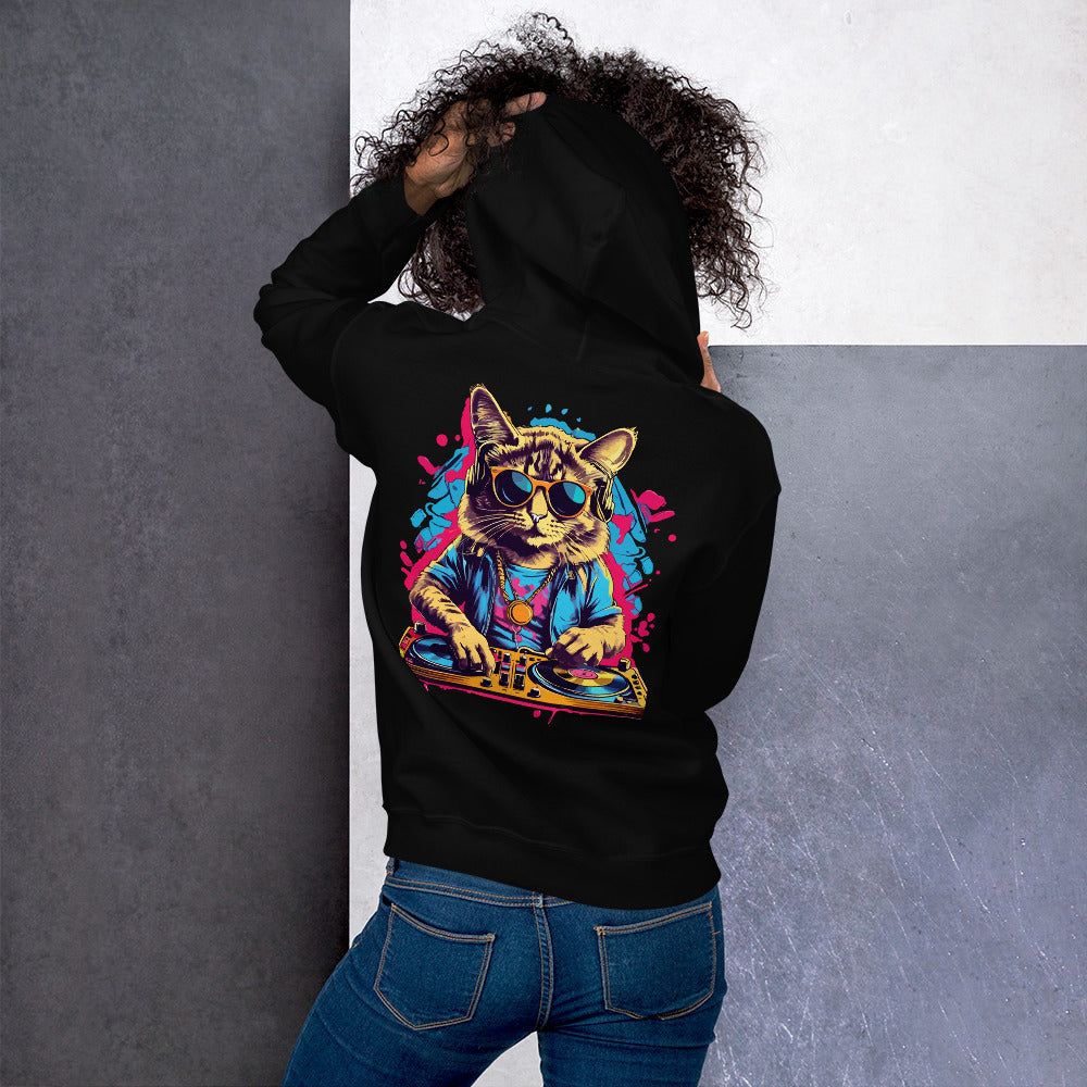 Psychedelic DJ Cat Design Hoodie – trendige Hoodies für Techno Fans