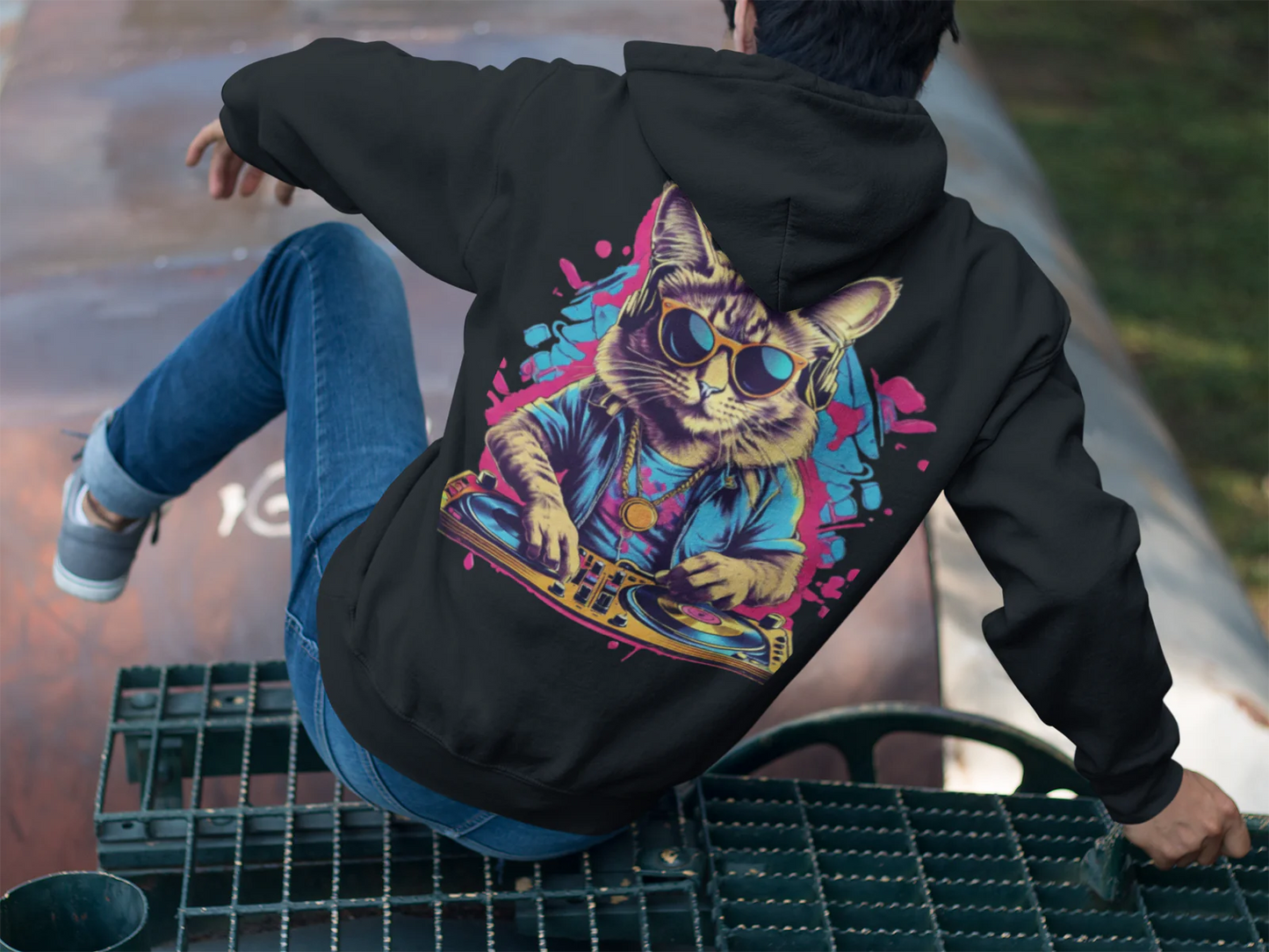 Psychedelic Techno Cat Hoodie – trendiger Hoodie für Techno Fans