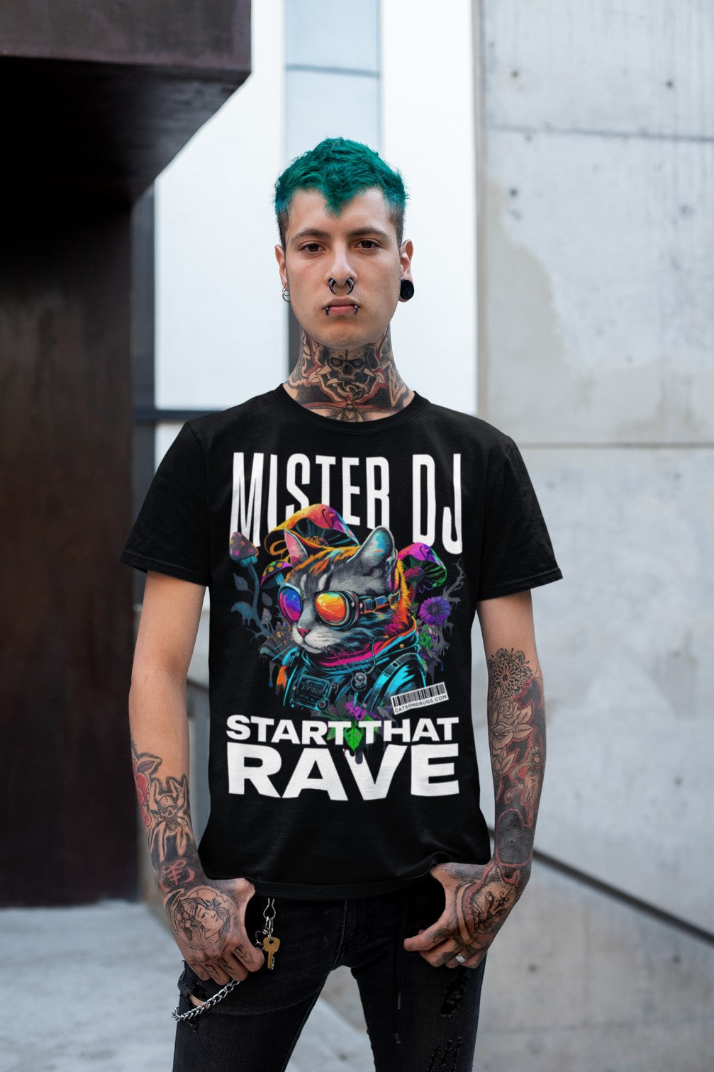 Rave Wear bold DJ graphic close-up