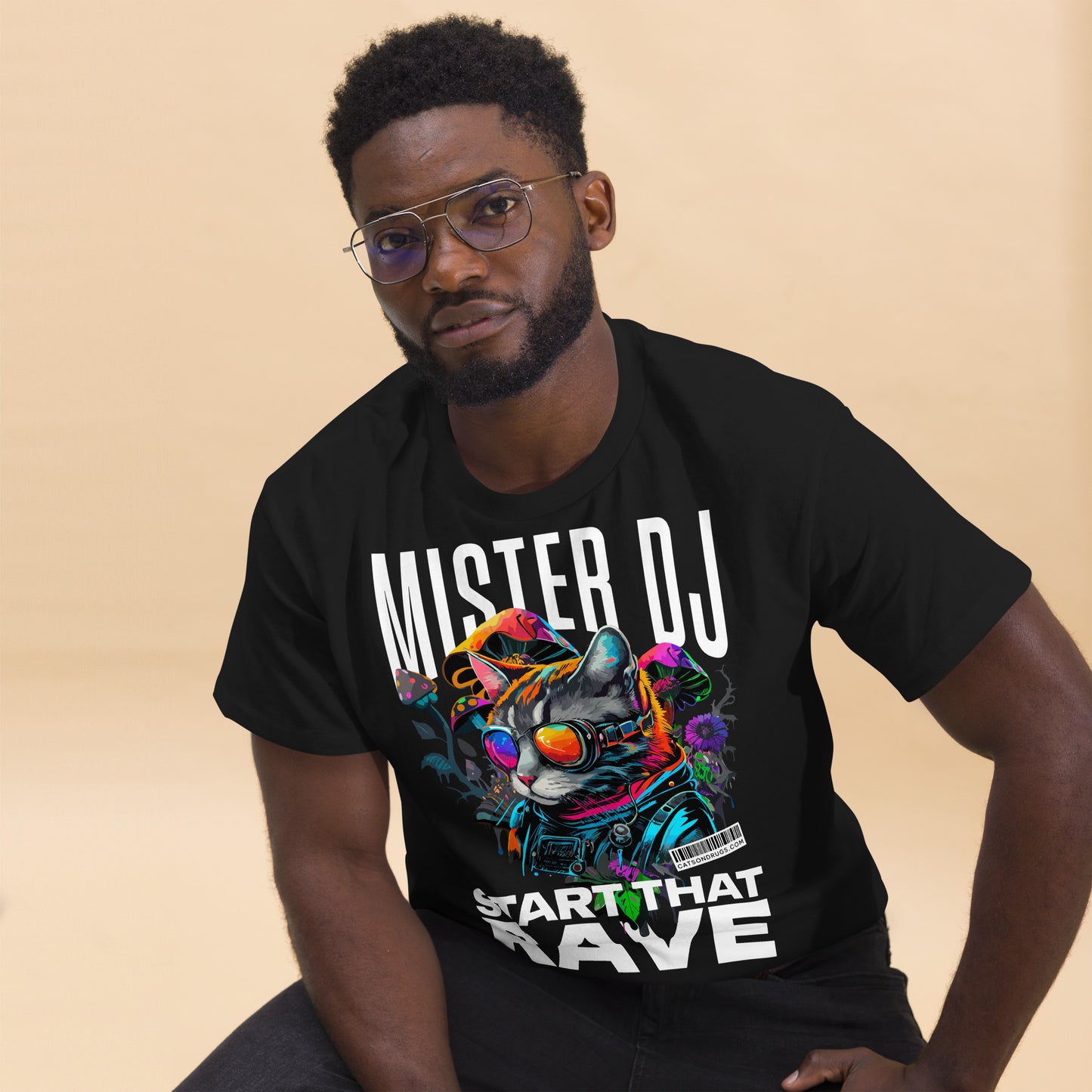 Rave Wear tee flatlay with neon props