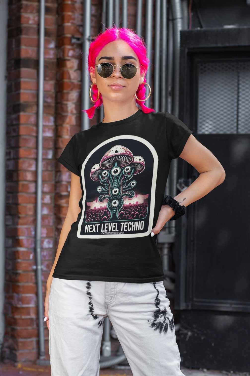 Rave outfit idea featuring Next Level Techno Rave T-Shirt