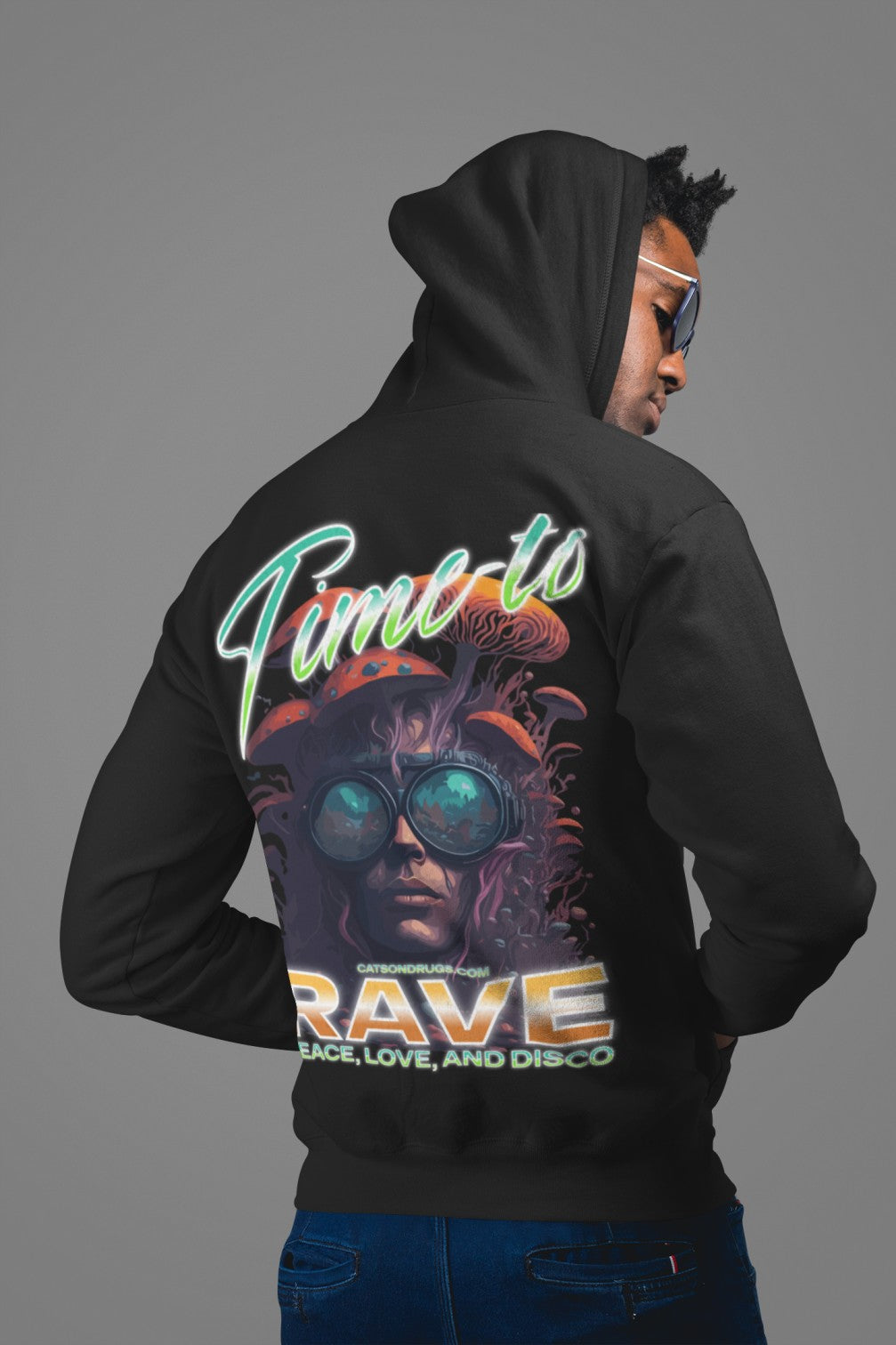 Sudadera Time to Rave para hombre de catsondrugs.com