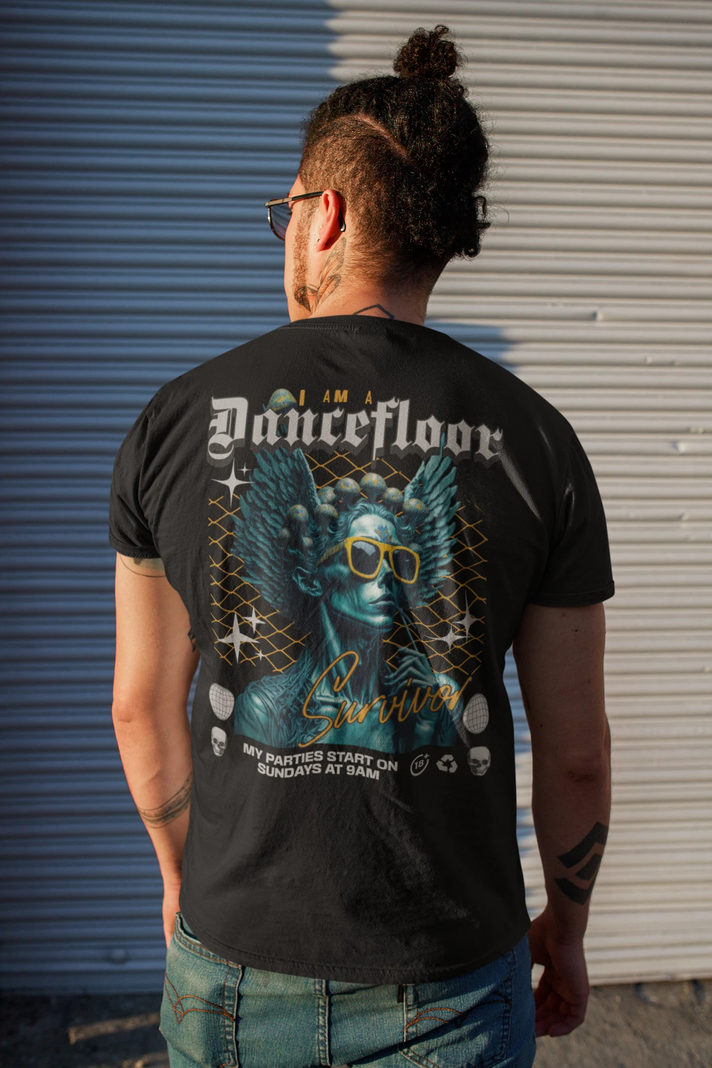 Techno Camiseta con diseño de ángel y estilo underground