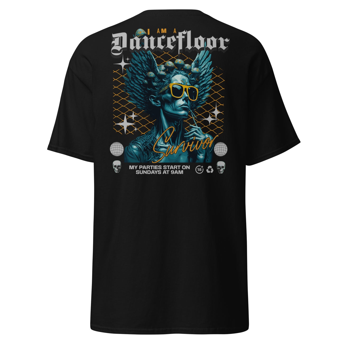 Techno Camiseta con diseño de ángel y mensaje ‘Dancefloor Survivor