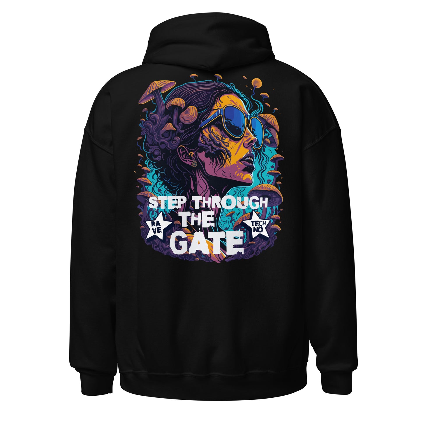 Techno Hoodie – Step through the Gate front view