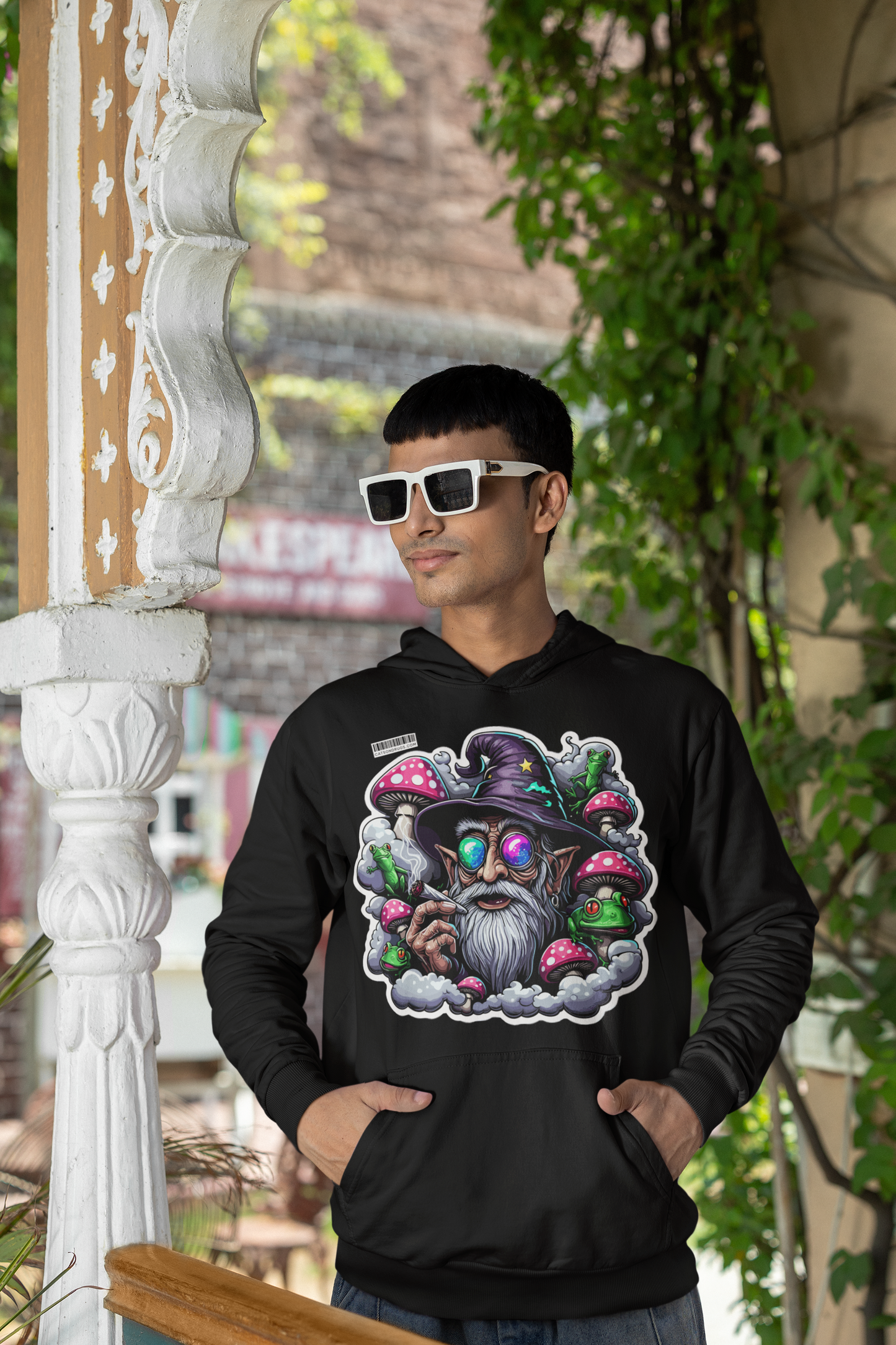 Trippy & Groovy Wizard psychedelic hoodie for music festivals"