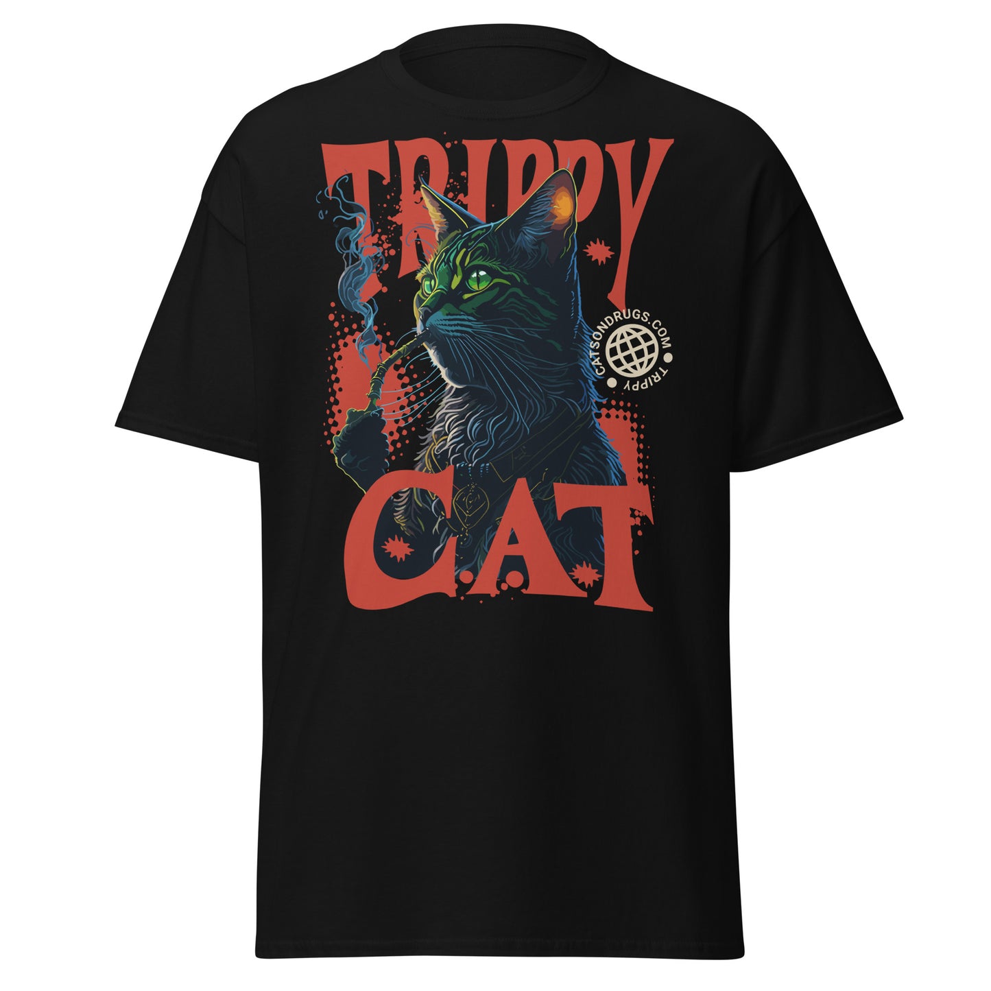 Trippy Tee Cat Psychedelic front view with vibrant cat design