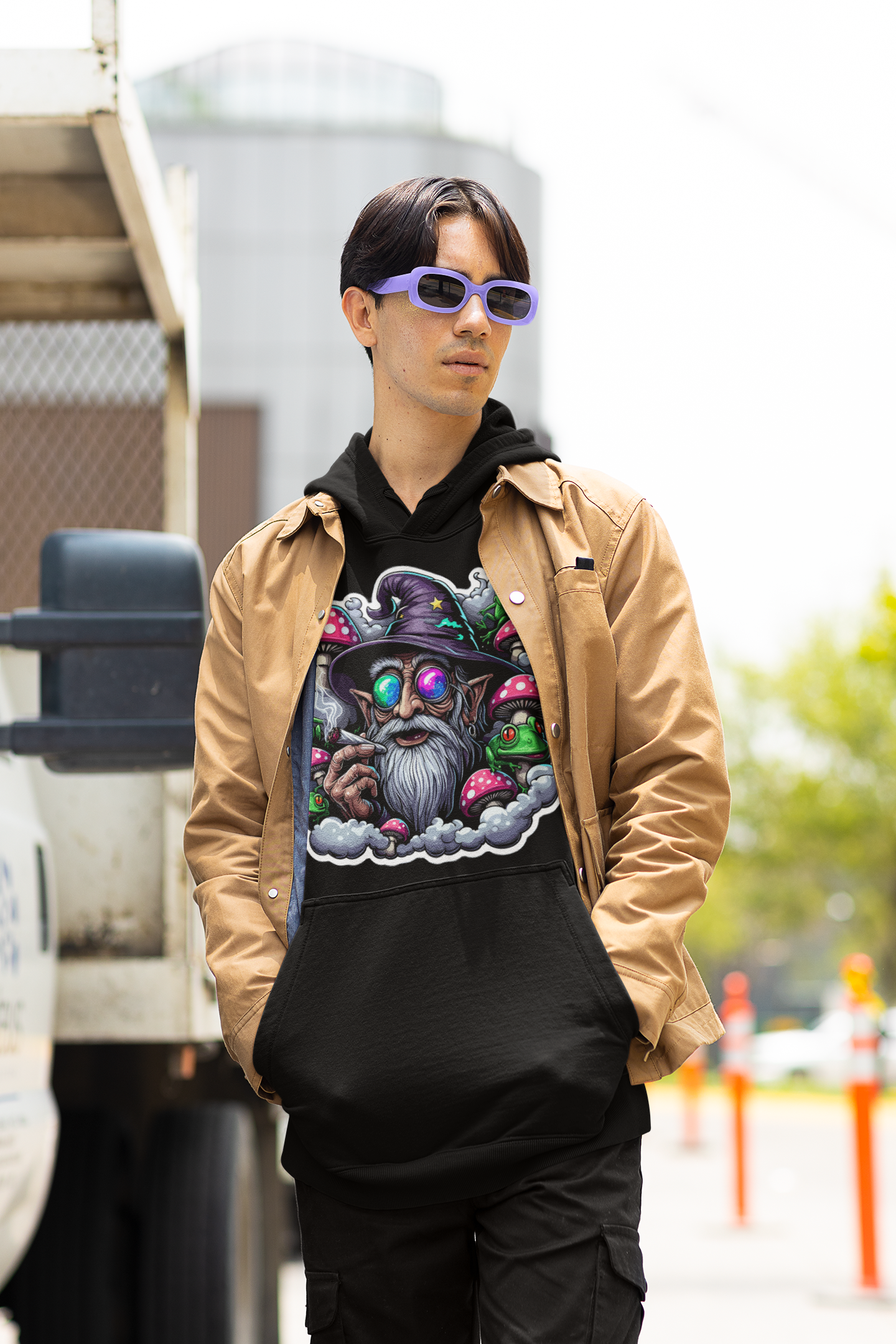 Trippy wizard psychedelic hoodie design for rave lovers