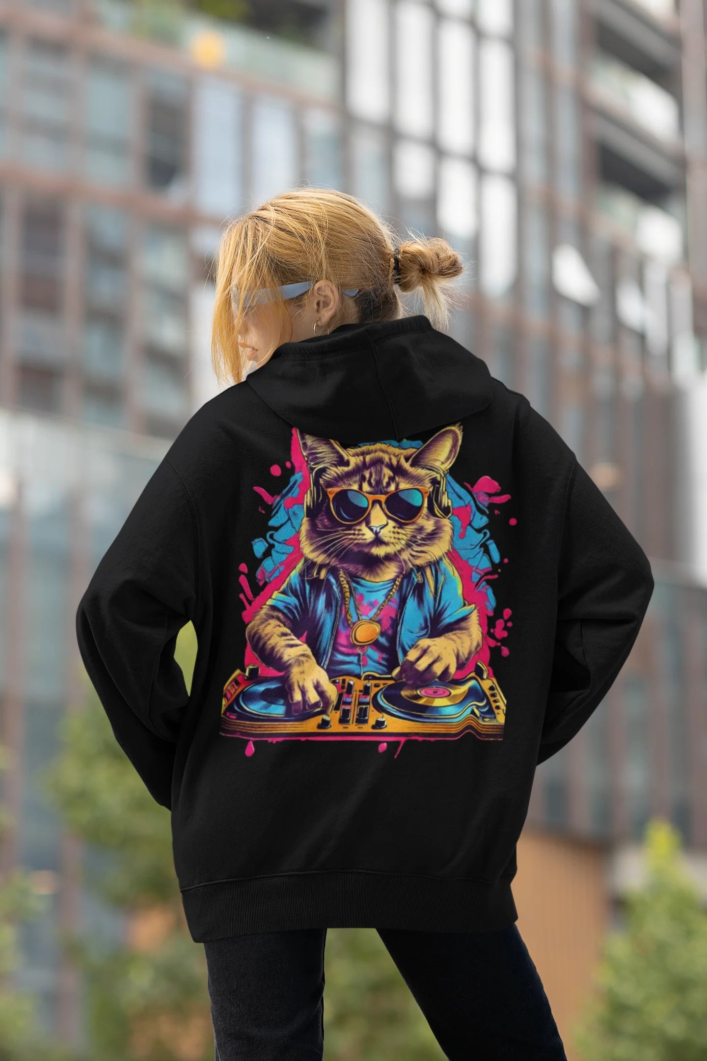 Unisex Psychedelic DJ Cats Hoodie – angesagte Hoodies für Techno Fans