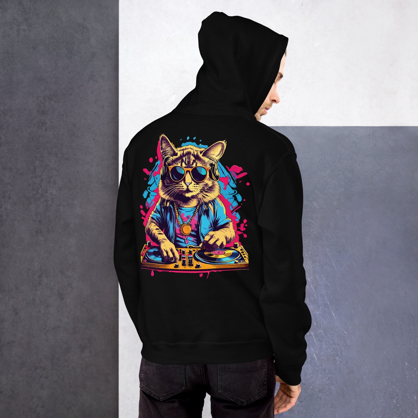 Unisex Techno Festival Hoodie ‘Psychedelic DJ Cats’ – perfekte Hoodies für Techno Fans