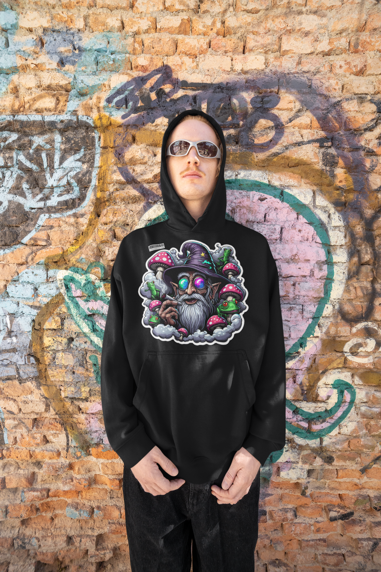 Unisex psychedelic hoodie with wizard in vibrant colors