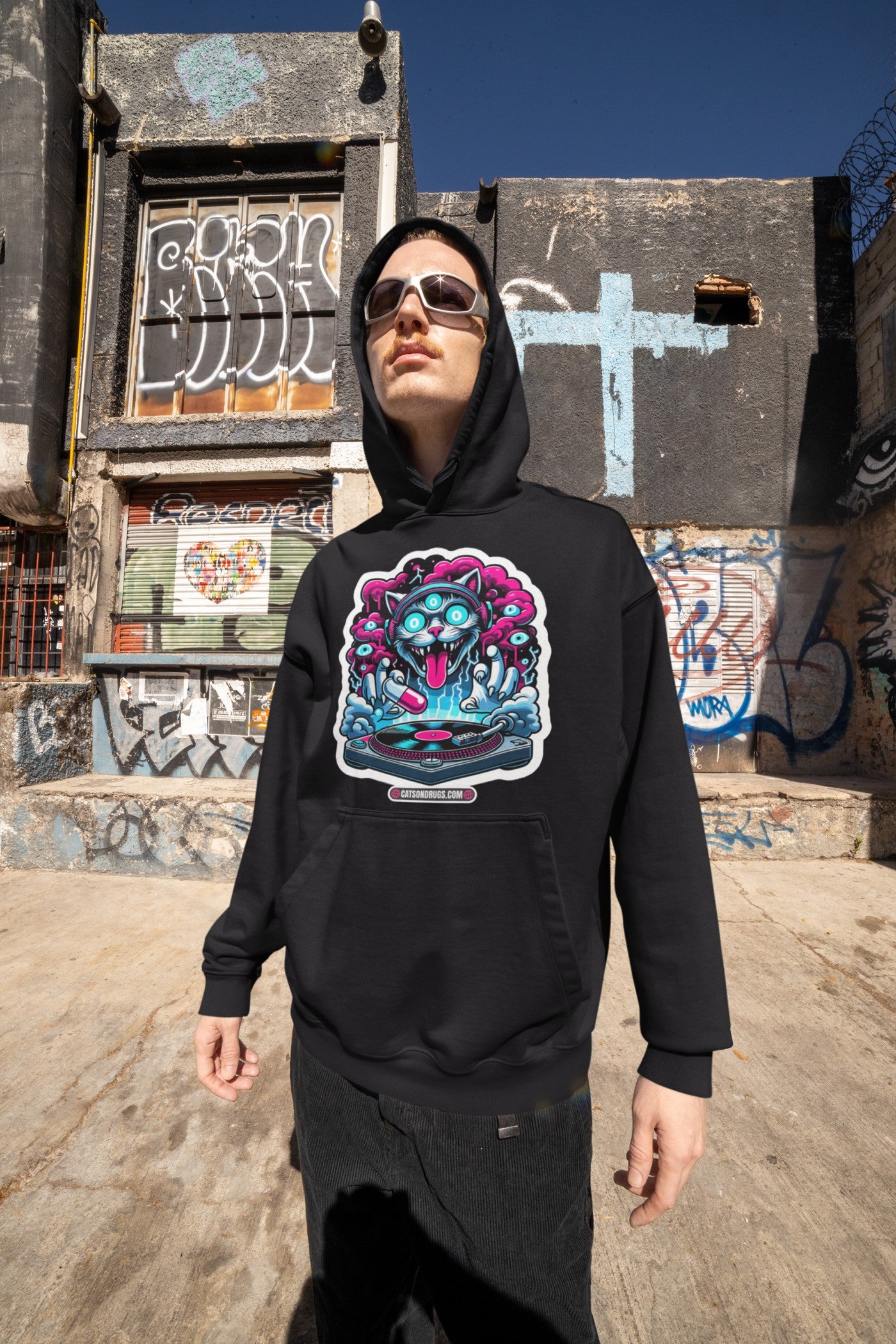 Psychedelic DJ Cat - Rave Hoodie