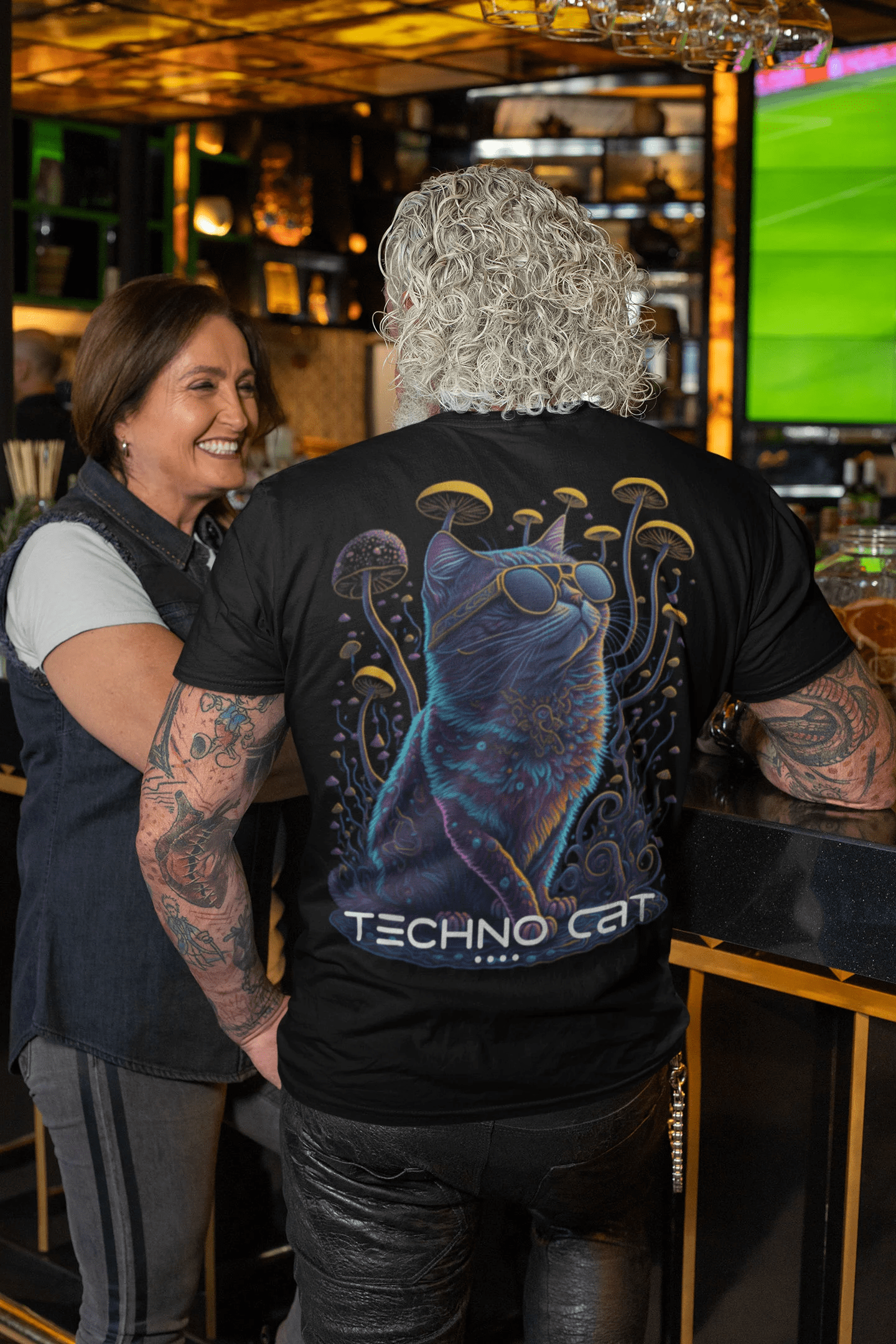 surreal rave shirt with colorful techno cat design