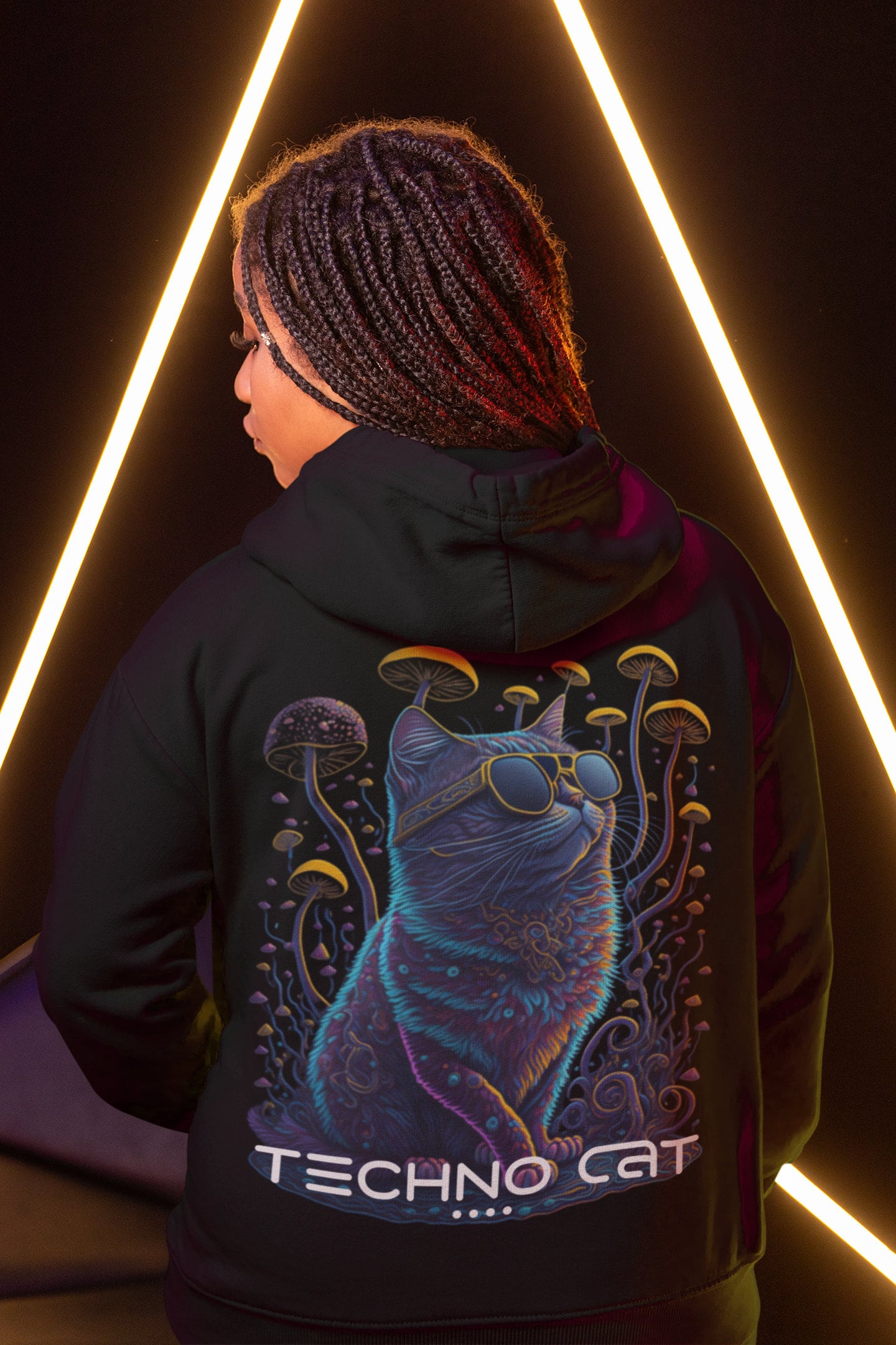Psychedelic Techno Cat | Techno Hoodie