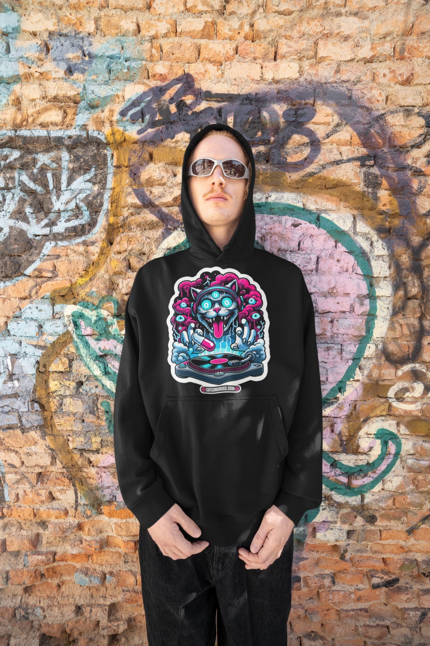 Psychedelic DJ Cat - Rave Hoodie