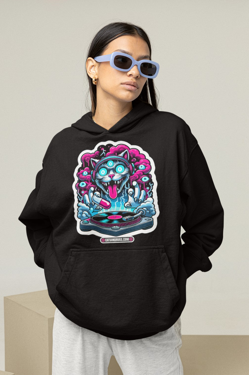 Psychedelic DJ Cat - Rave Hoodie