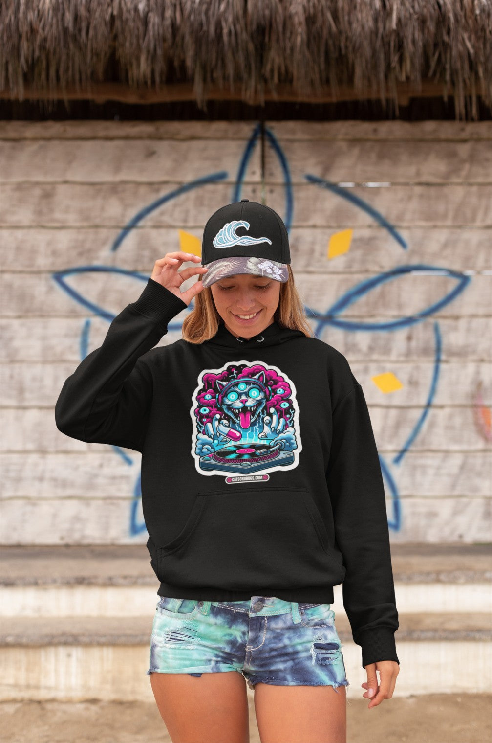 Psychedelic DJ Cat - Rave Hoodie