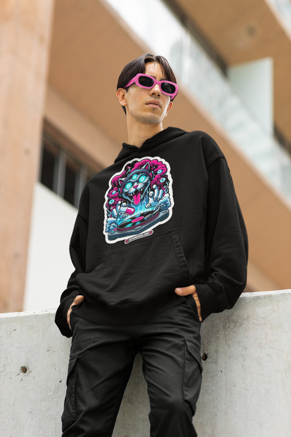 Psychedelic DJ Cat - Rave Hoodie