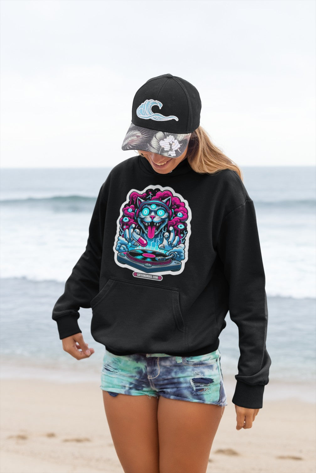 Psychedelic DJ Cat - Rave Hoodie