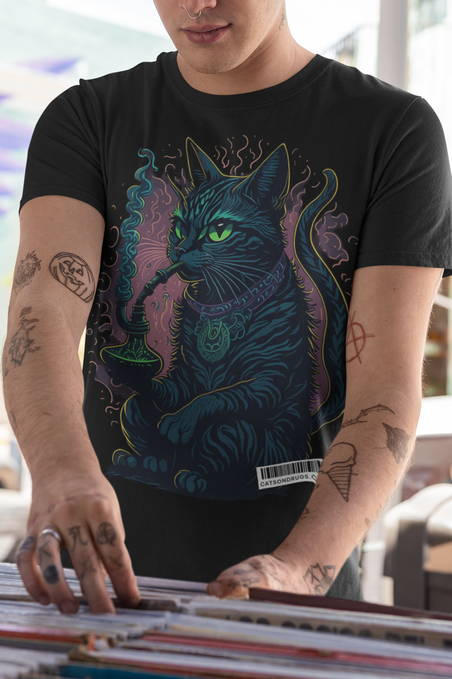 Camiseta graciosa - Psychedelic Shisha Cat