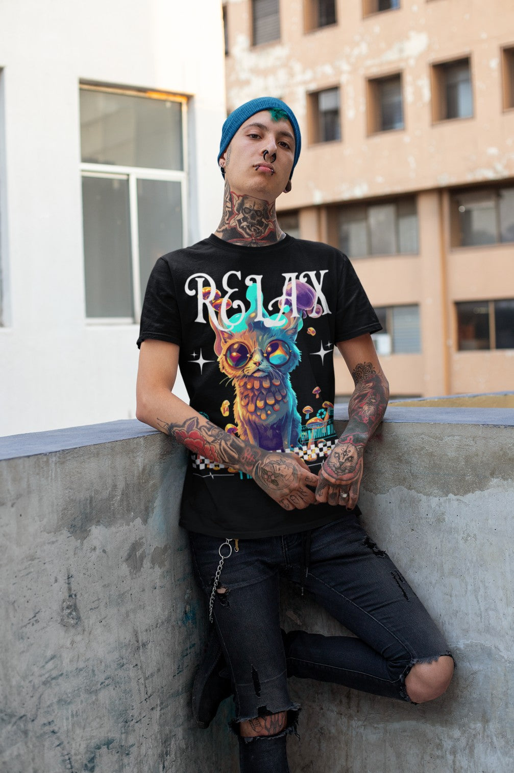 Relax Trippy Cat - Psychedelic T-Shirt