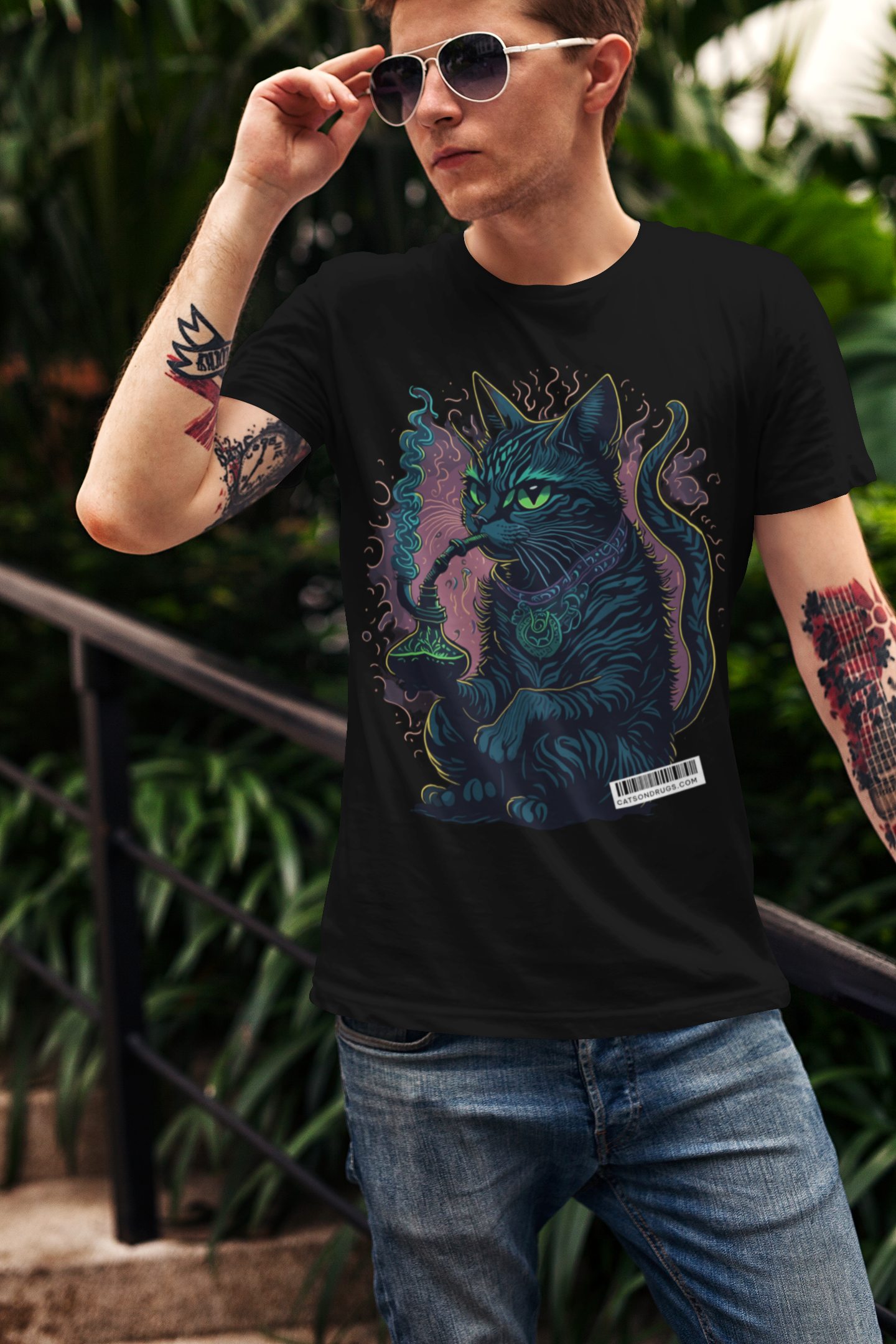 Camiseta graciosa - Psychedelic Shisha Cat