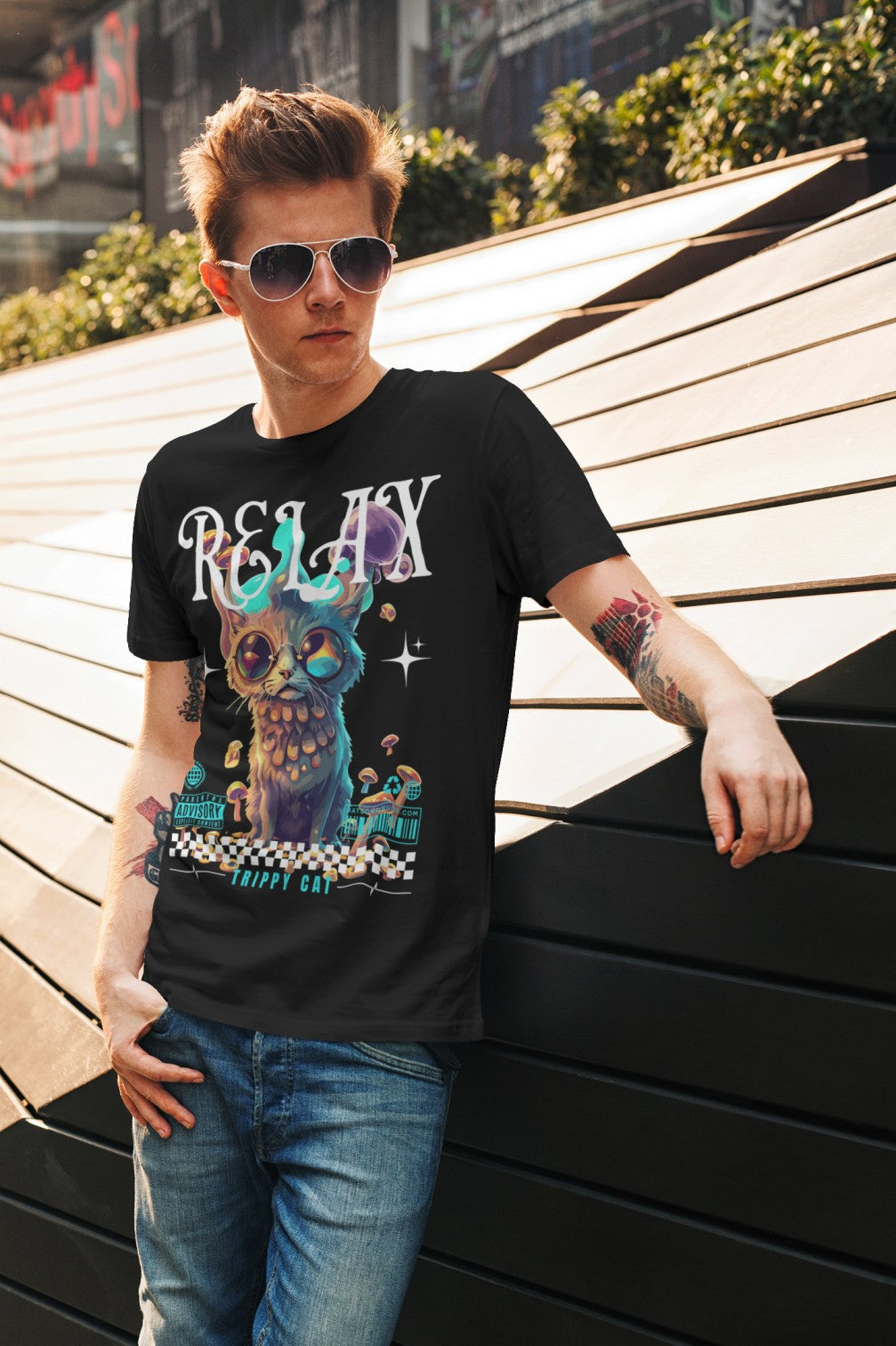 Relax Trippy Cat - Psychedelic T-Shirt