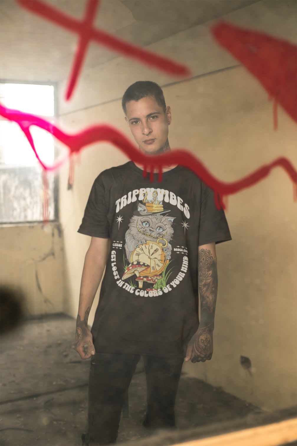 Trippy Vibes Cat - Psychedelic T-Shirt