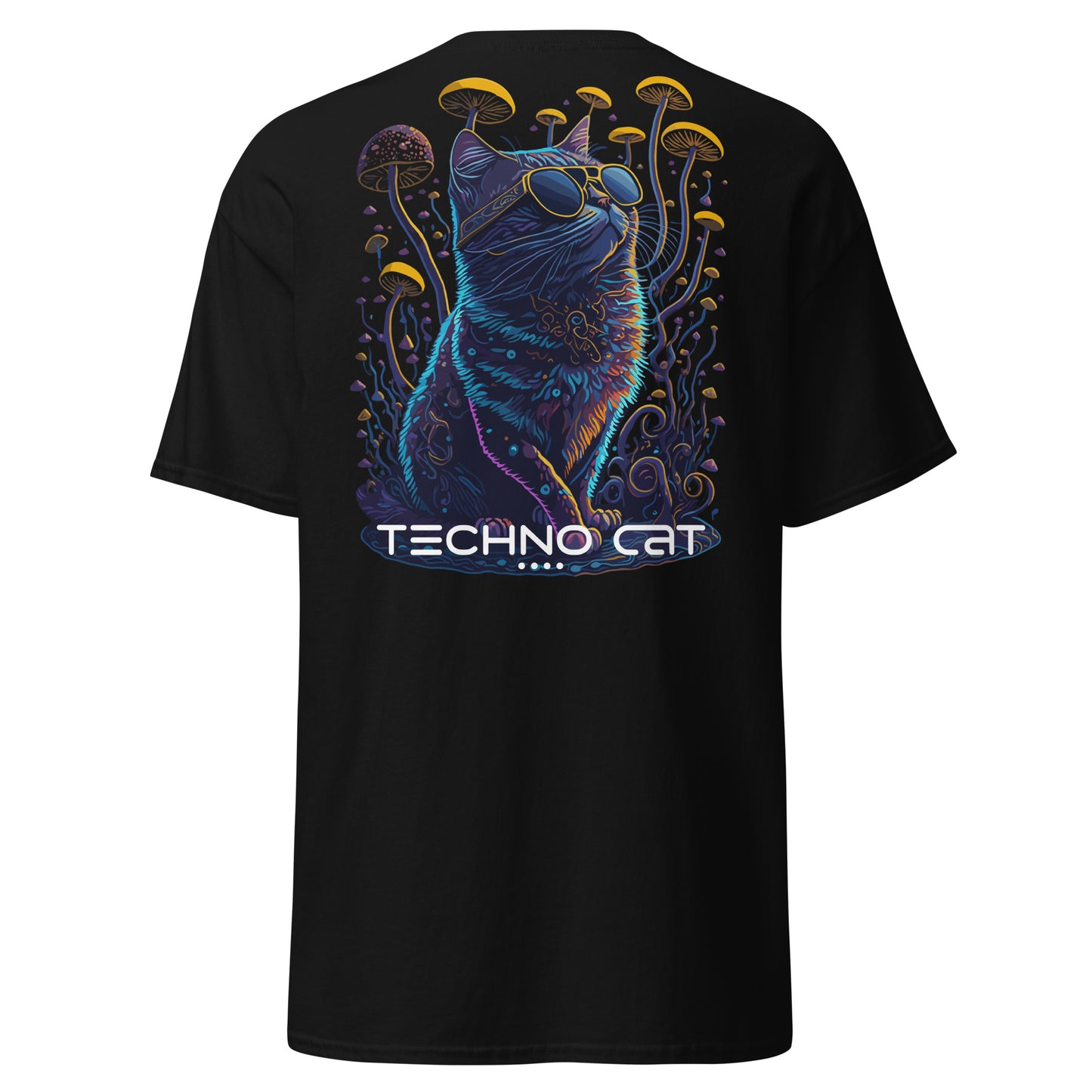 psychedelic techno cat rave shirt for festivals