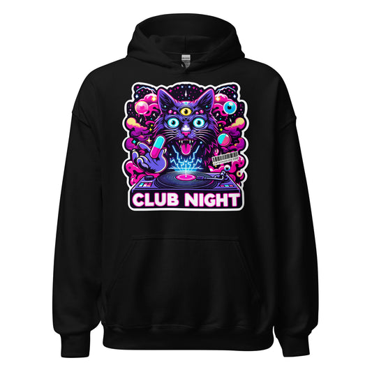 Acid Clothing Club Night Hoodie front view with bold psychedelic design