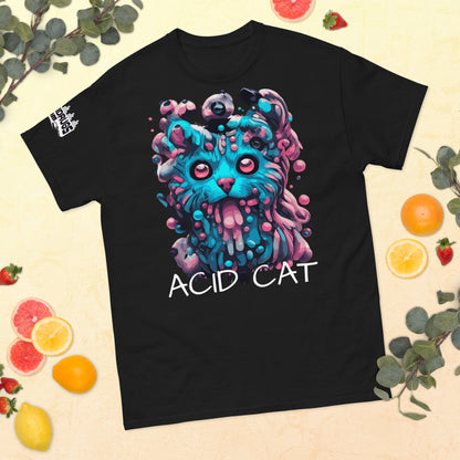 Acid Tee mockup showing shoulder-to-shoulder taping and quarter-turned fabric